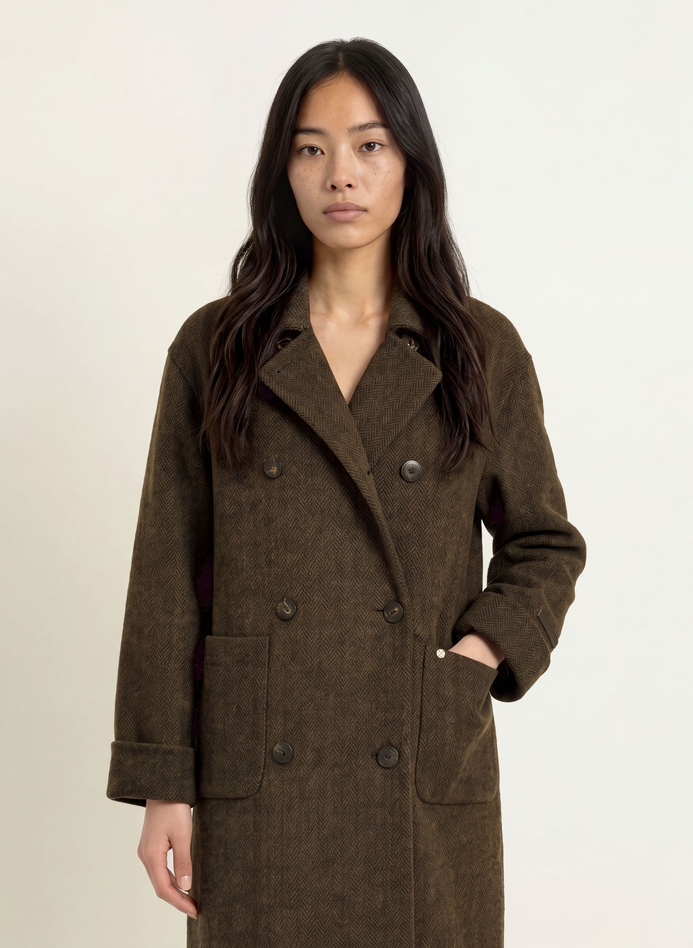 MOS MOSH Wool coat MMLUCCA BARKLEY: DARK BROWN / BLACK