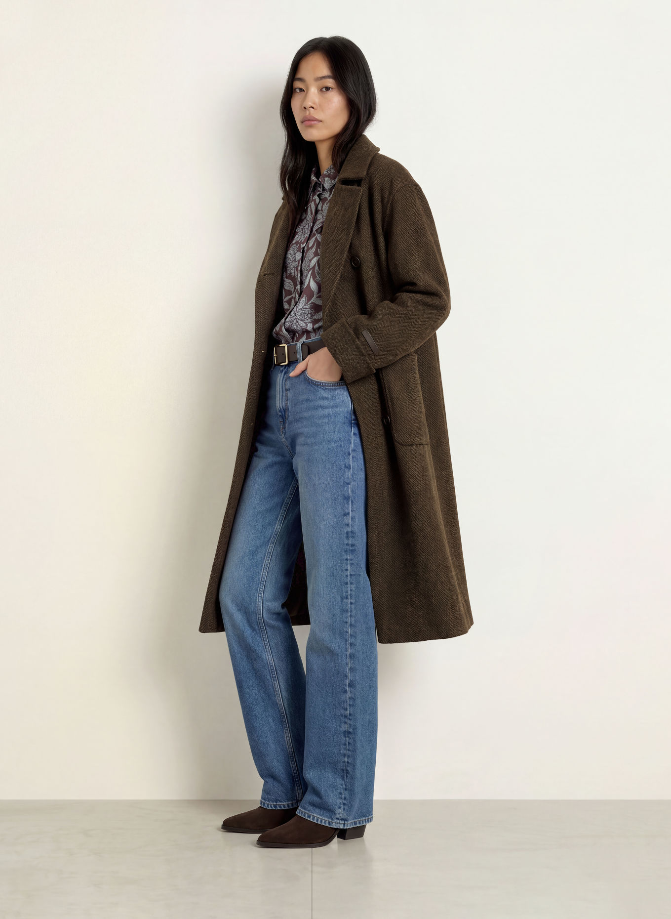 MOS MOSH Wool coat MMLUCCA BARKLEY: DARK BROWN / BLACK
