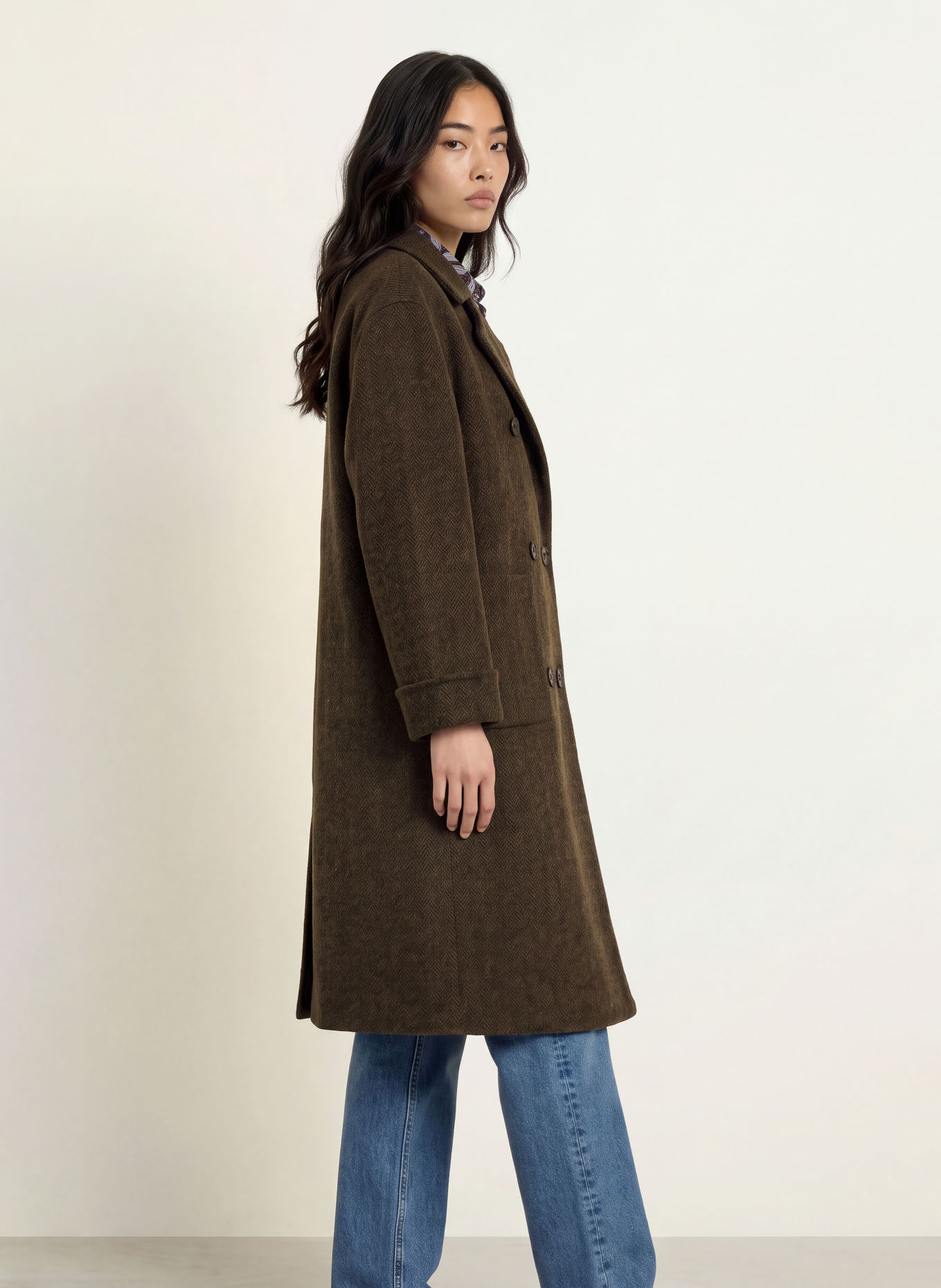MOS MOSH Wool coat MMLUCCA BARKLEY: DARK BROWN / BLACK