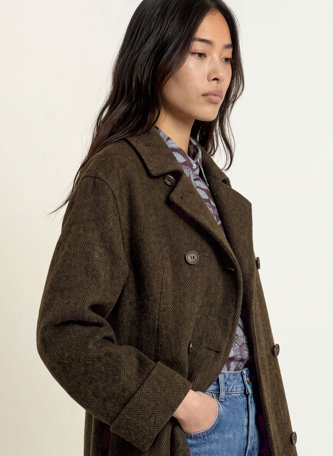 MOS MOSH Wool coat MMLUCCA BARKLEY: DARK BROWN / BLACK