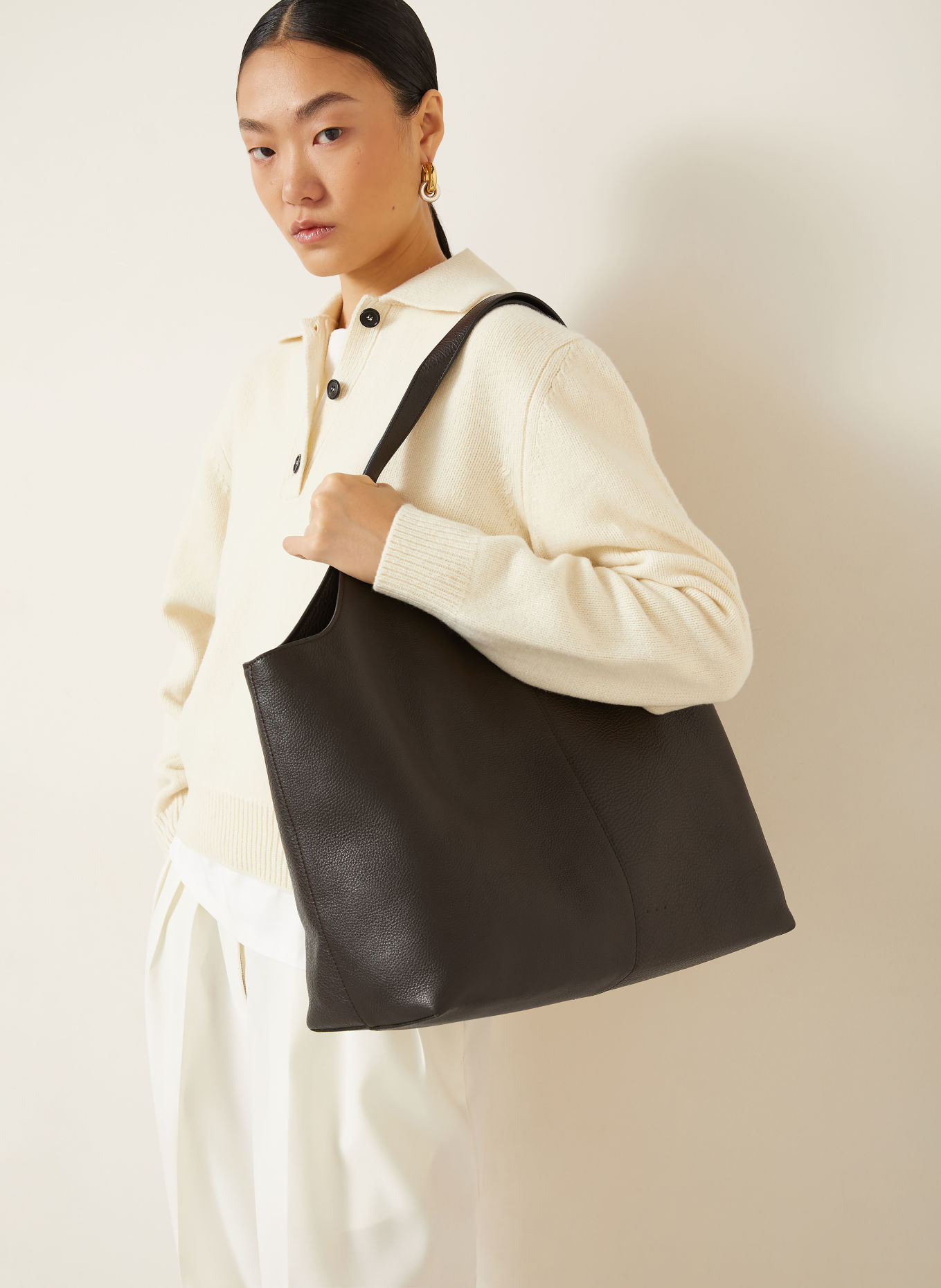 AESTHER EKME CABAS SUPPLE XL Shoppers Tote Bag: DARK BROWN