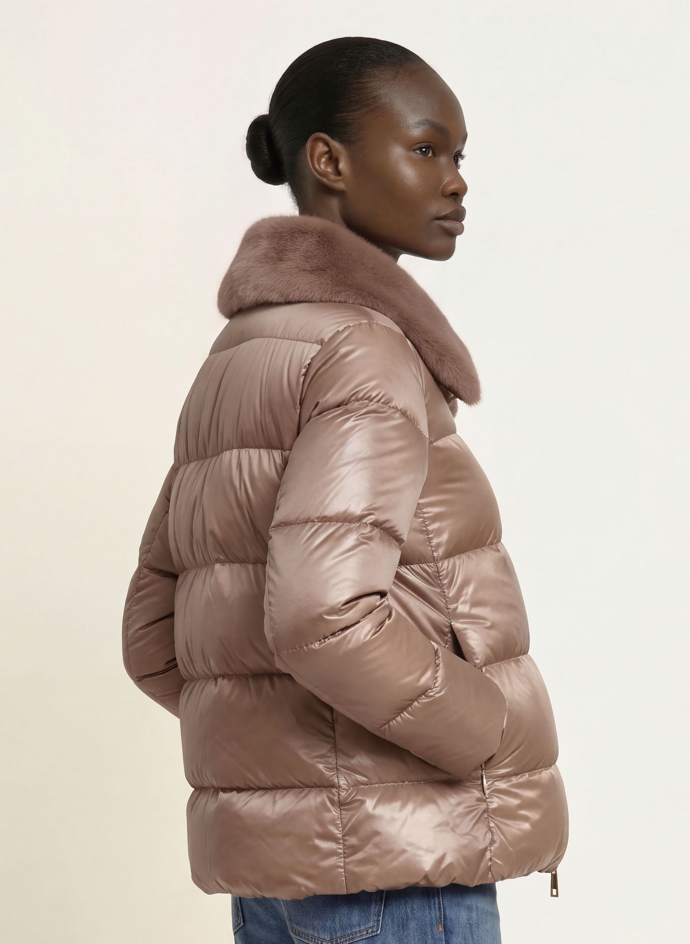 HERNO Down jacket with faux fur: LIGHT BROWN