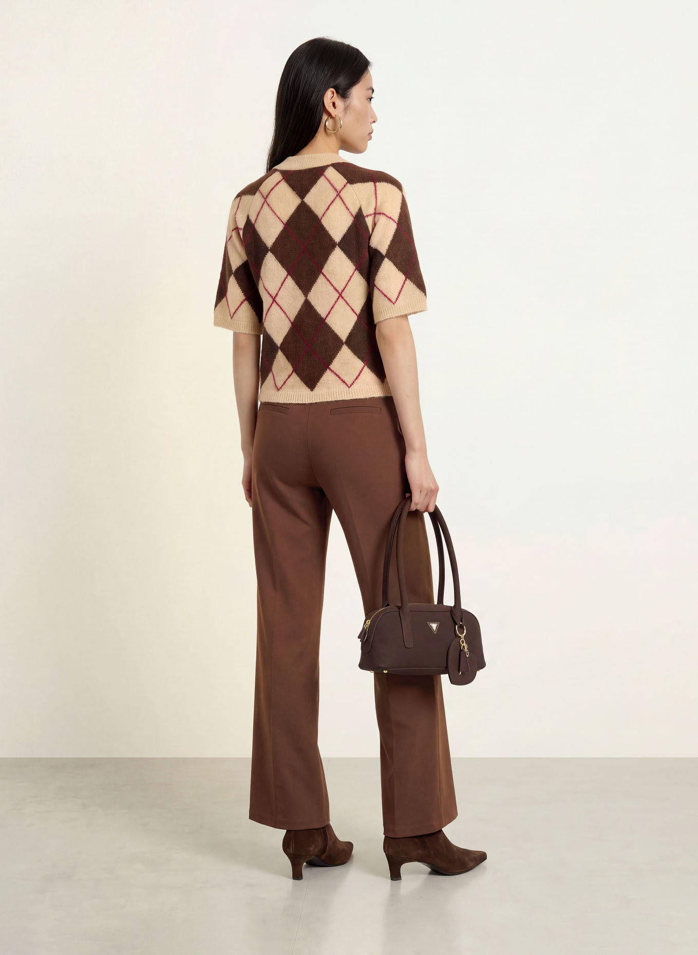 ICHI Wide leg trousers made of jersey: DARK BROWN