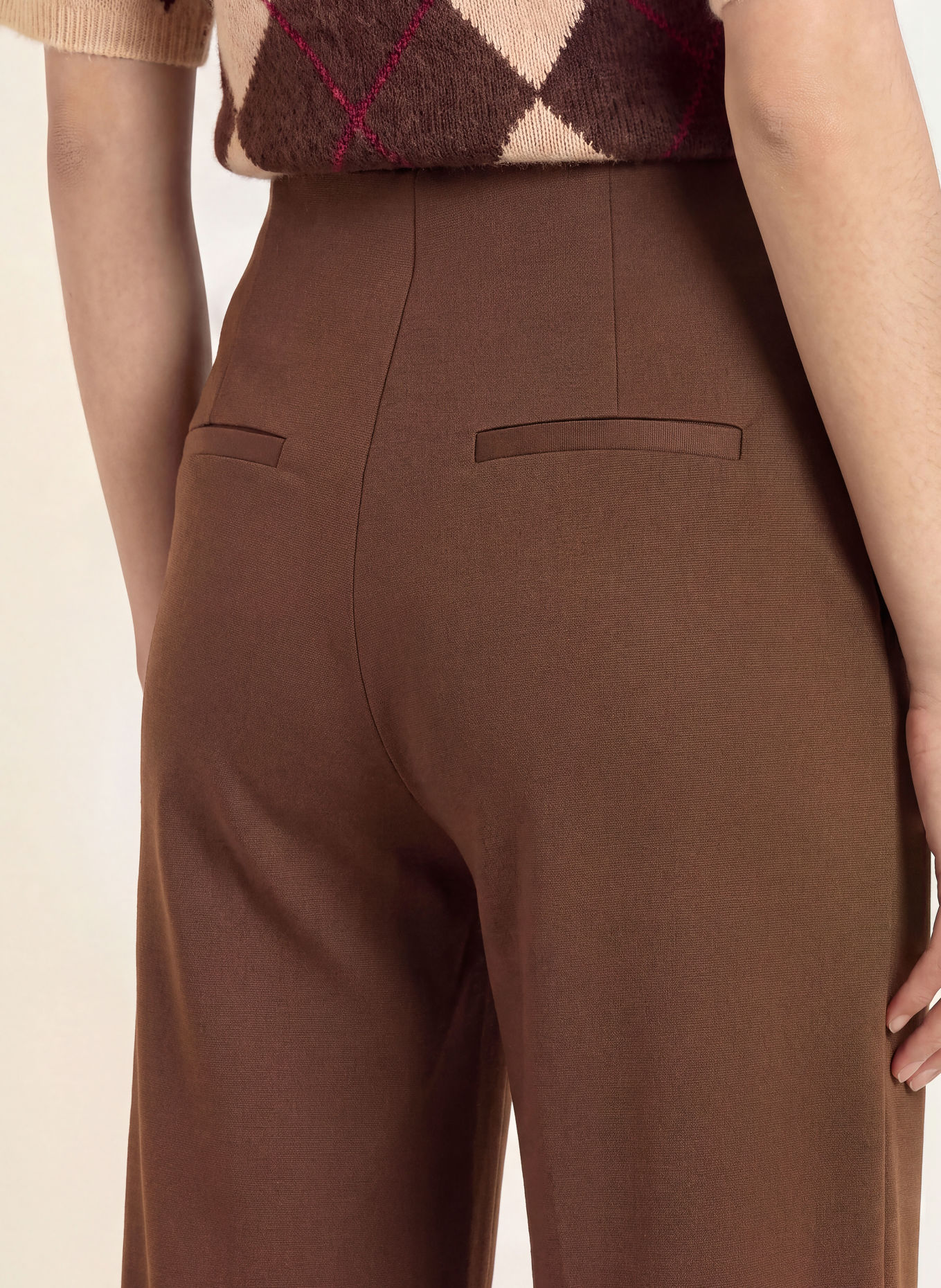 ICHI Wide leg trousers made of jersey: DARK BROWN