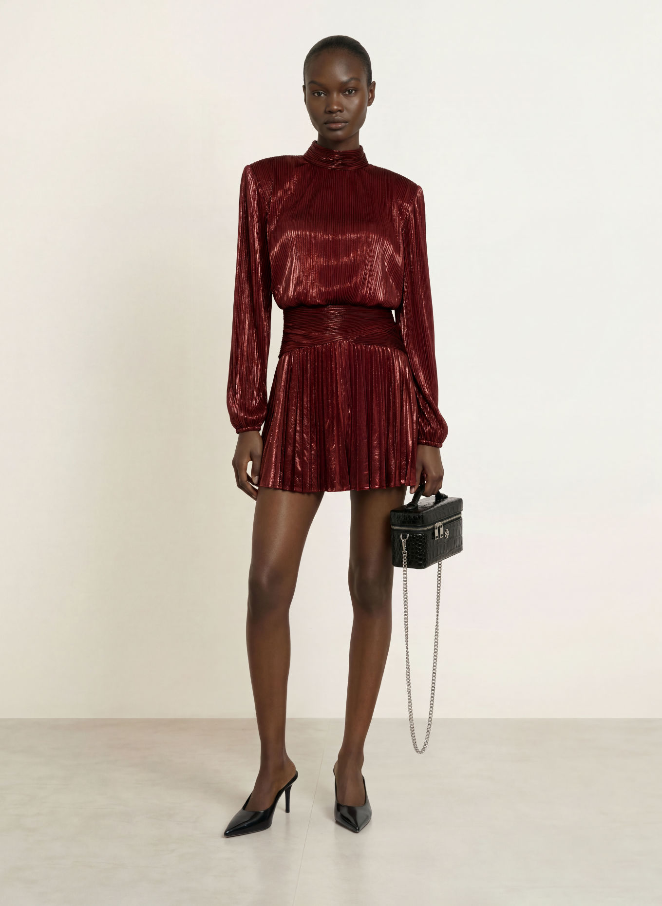 RETROFÊTE Kleid FREJA mit Plissees: DUNKELROT