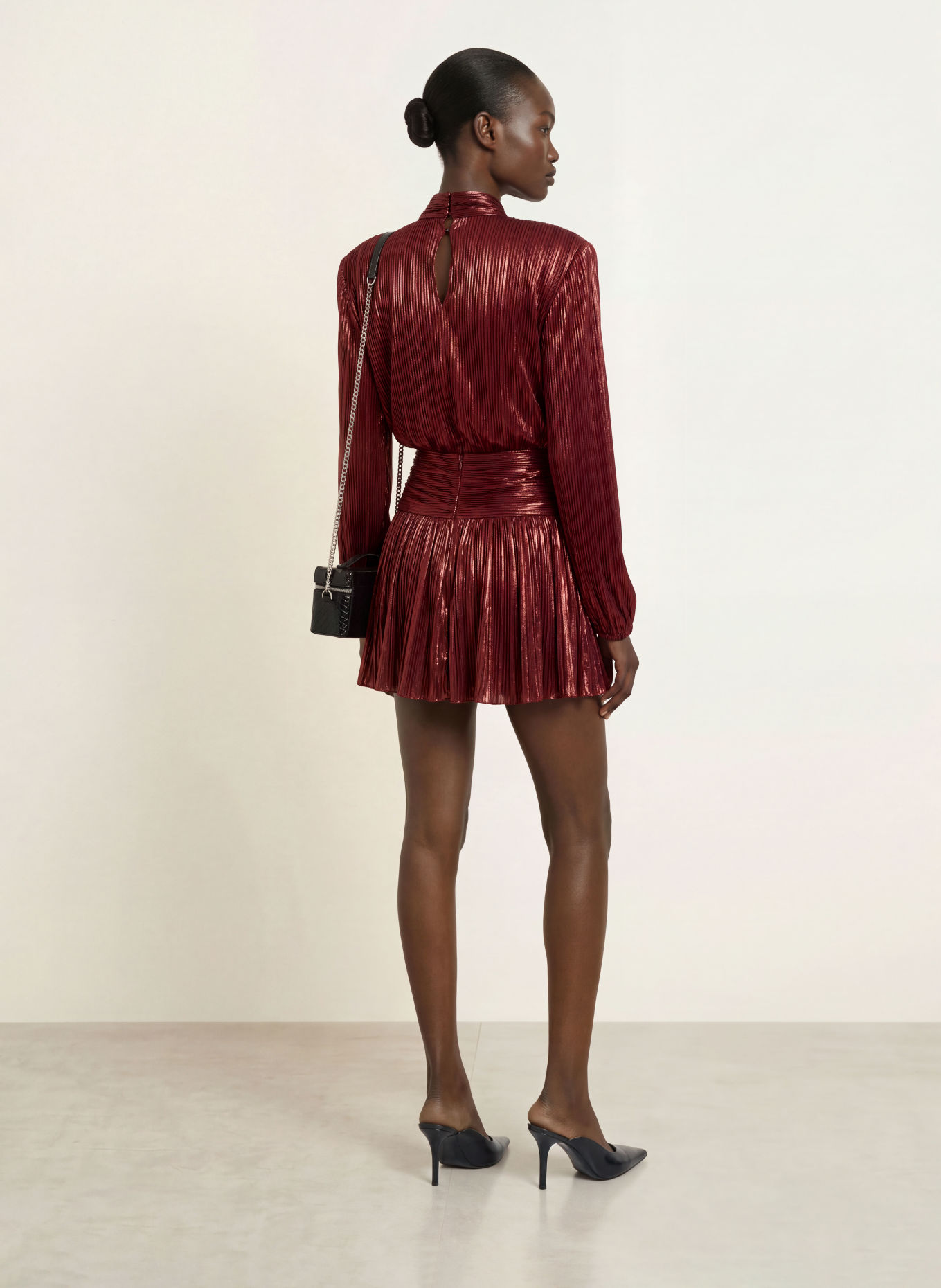 RETROFÊTE Kleid FREJA mit Plissees: DUNKELROT