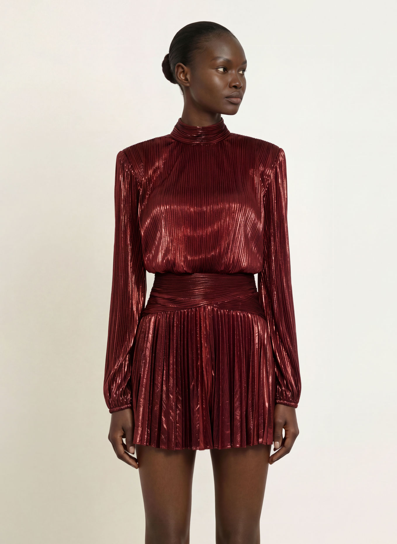RETROFÊTE Kleid FREJA mit Plissees: DUNKELROT