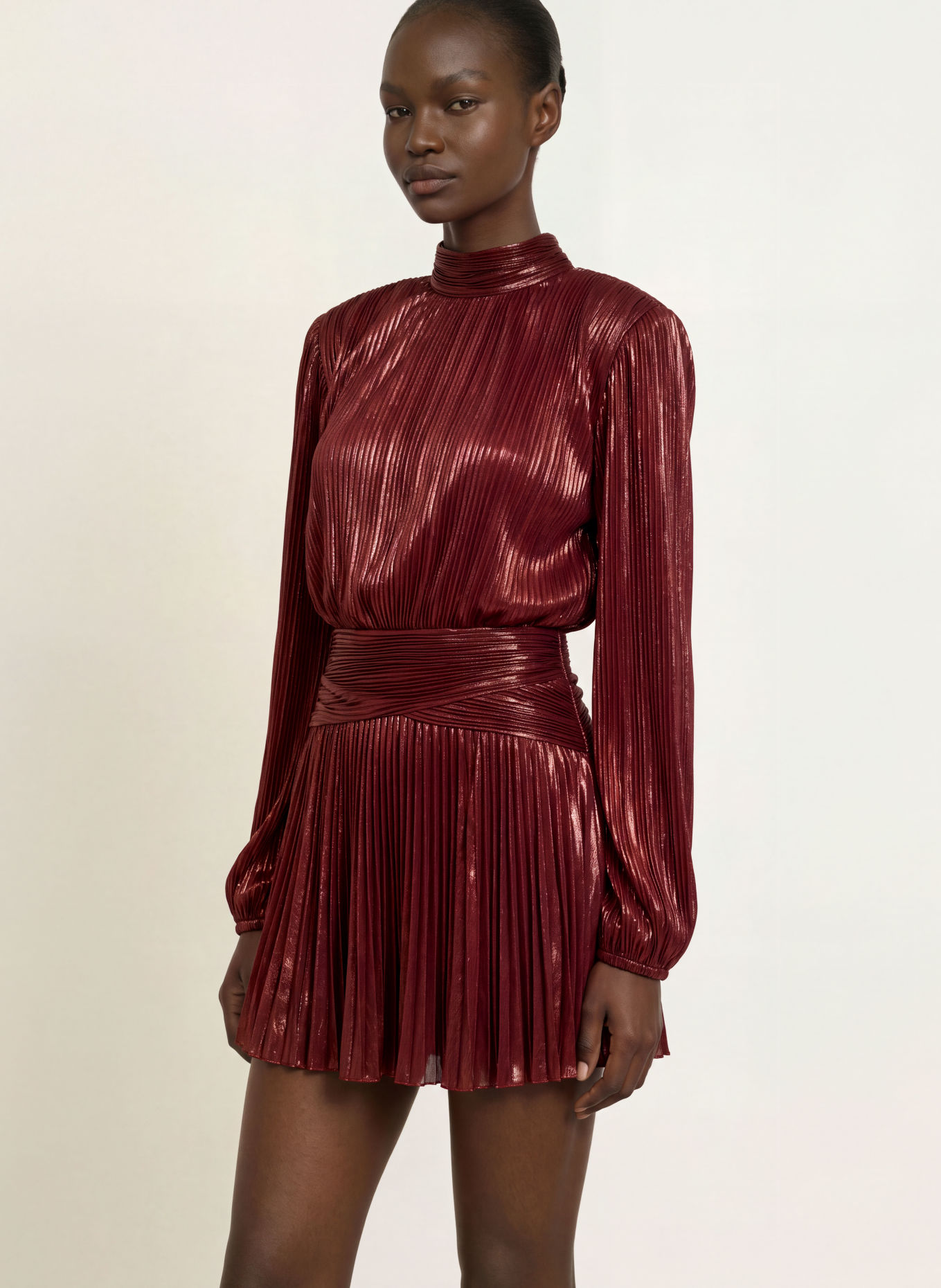 RETROFÊTE Kleid FREJA mit Plissees: DUNKELROT