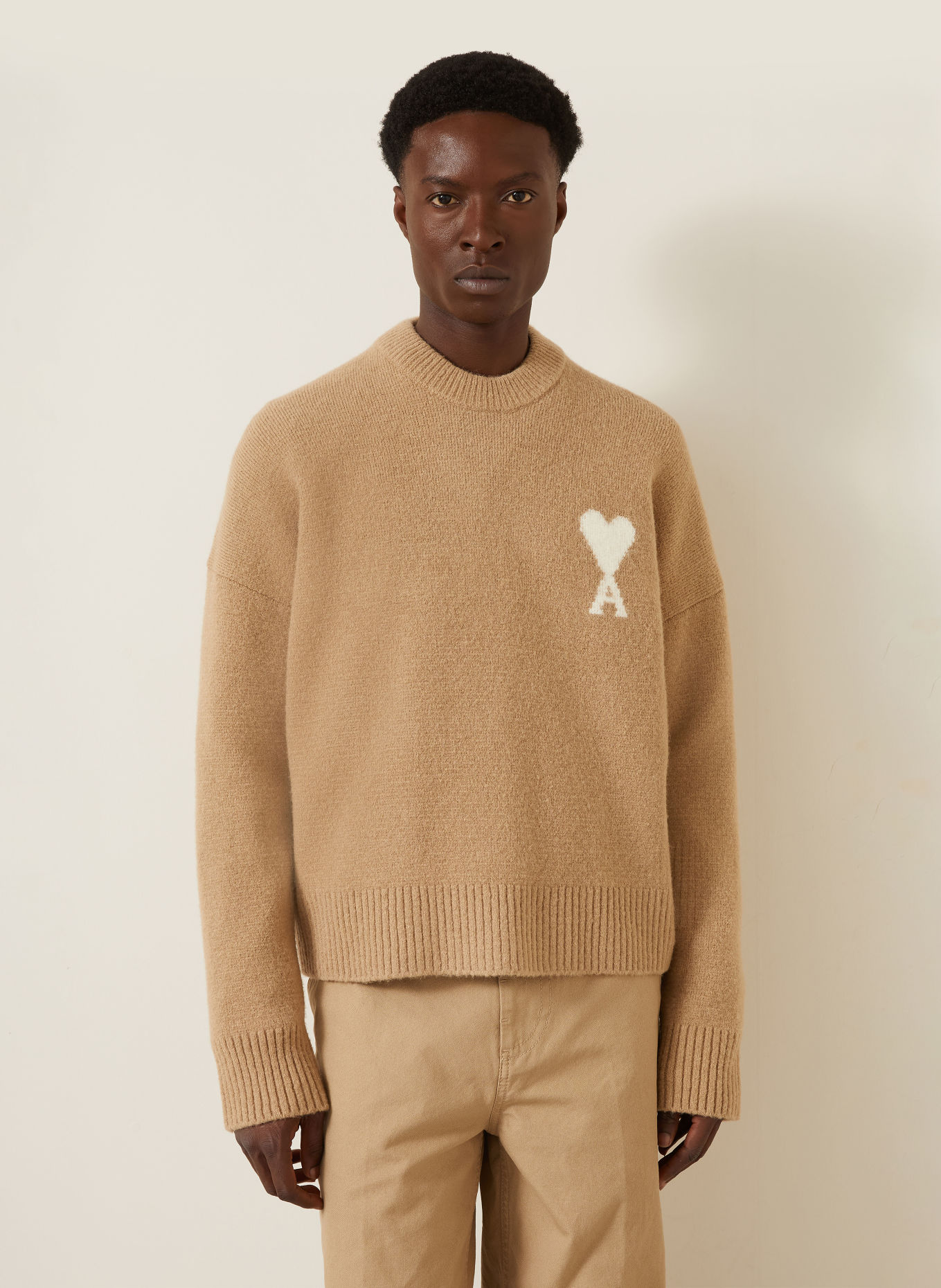 Ami Paris Sweater with alpaca: CAMEL / CREAM