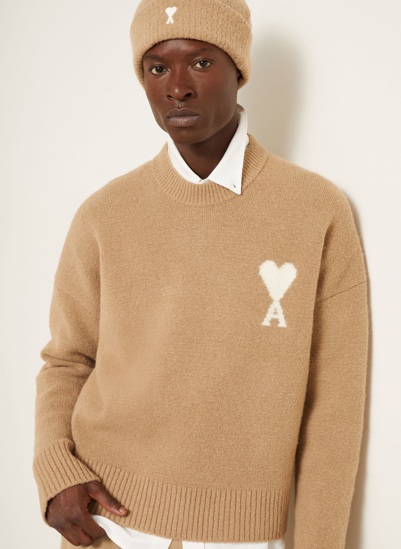 Ami Paris Sweater with alpaca: CAMEL / CREAM