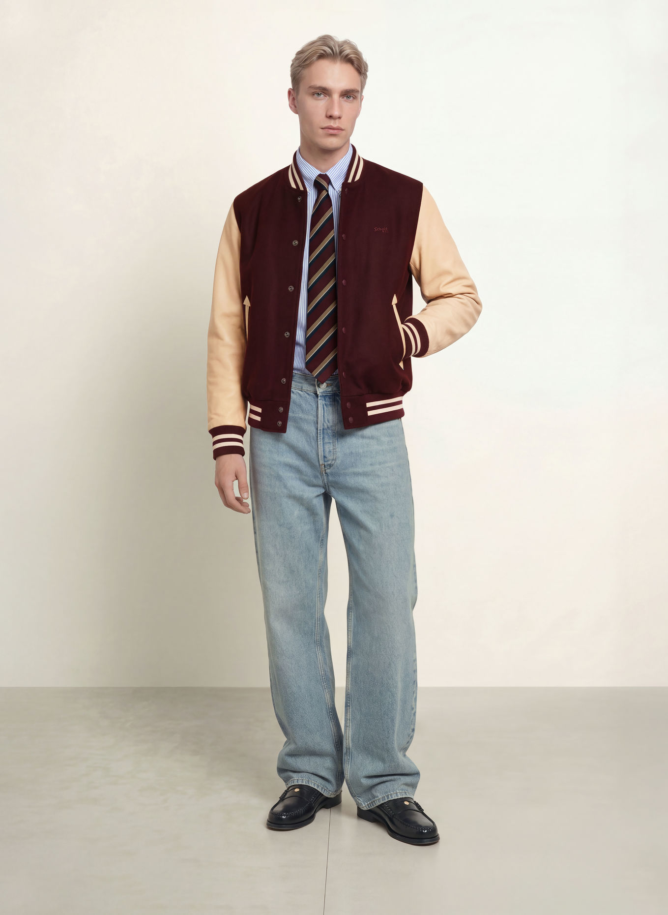 Schott NYC College jacket LC 8705X: DARK RED / CAMEL