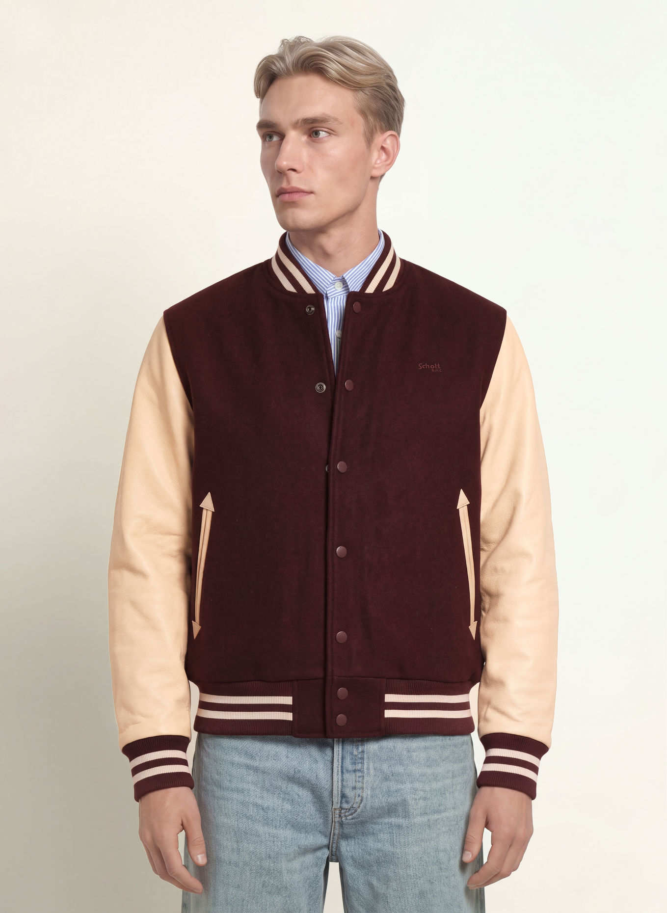Schott NYC College jacket LC 8705X: DARK RED / CAMEL