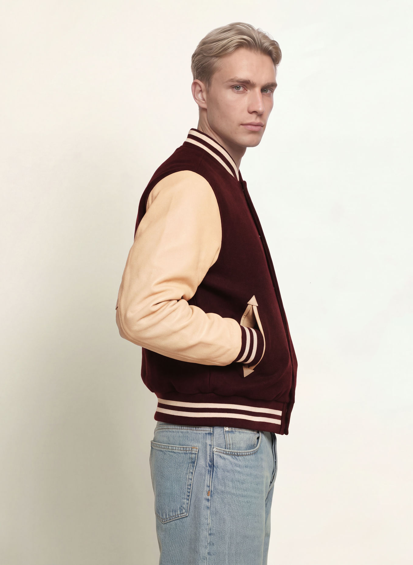 Schott NYC College jacket LC 8705X: DARK RED / CAMEL