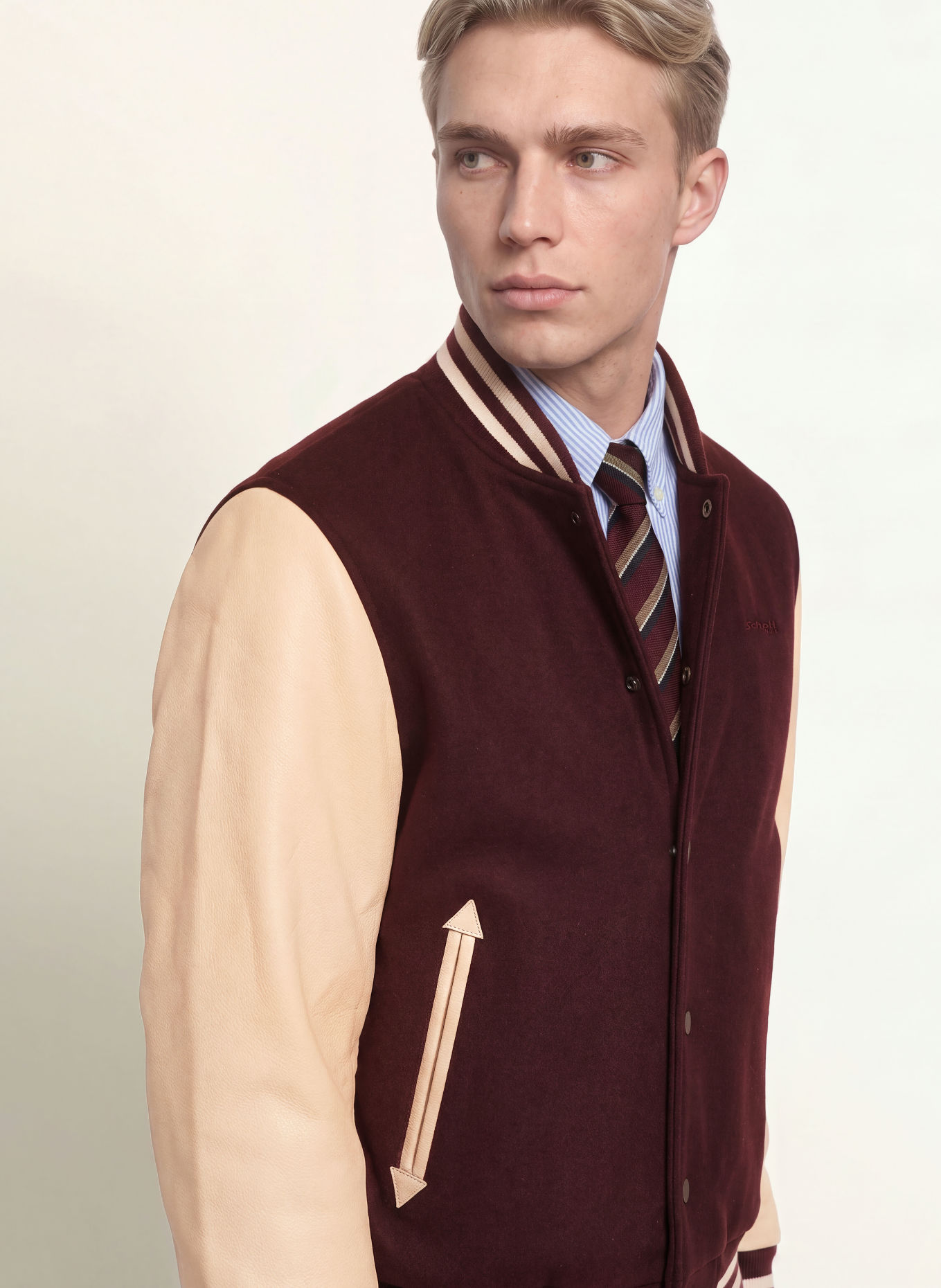 Schott NYC College jacket LC 8705X: DARK RED / CAMEL
