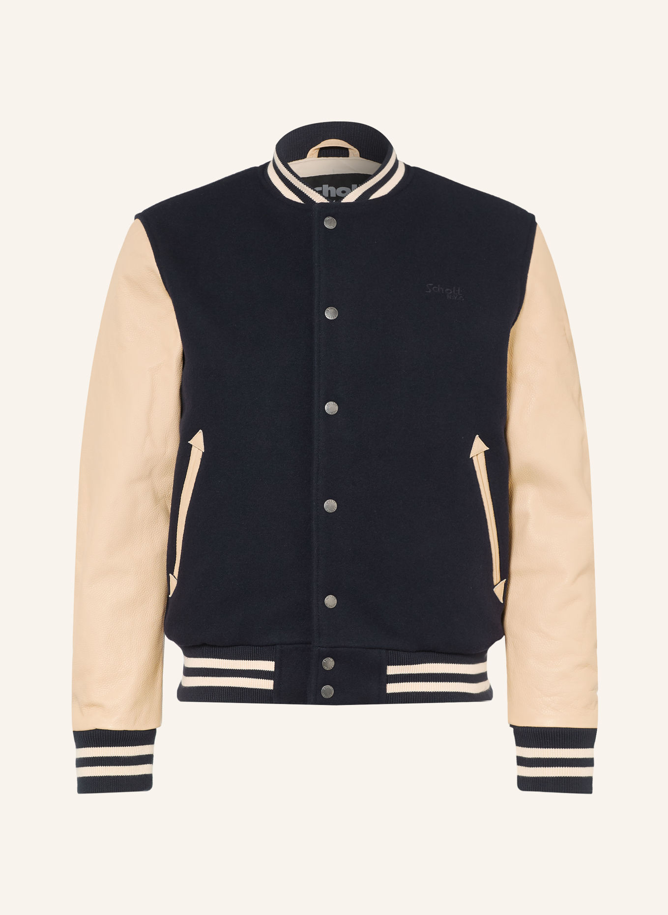 Schott NYC collegejakke: MØRKEBLÅ / BEIGE / SORT