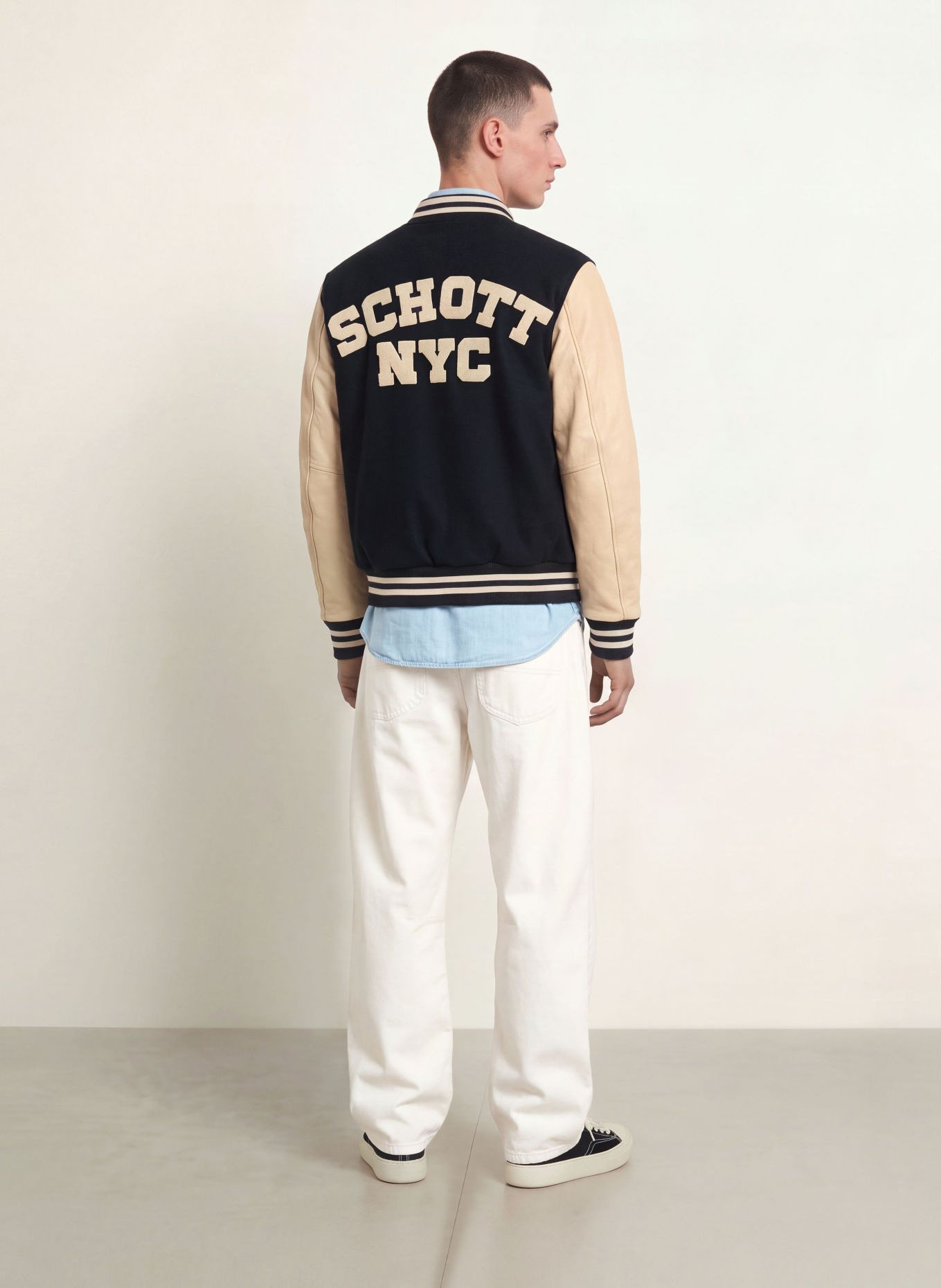 Schott NYC collegejakke: MØRKEBLÅ / BEIGE / SORT
