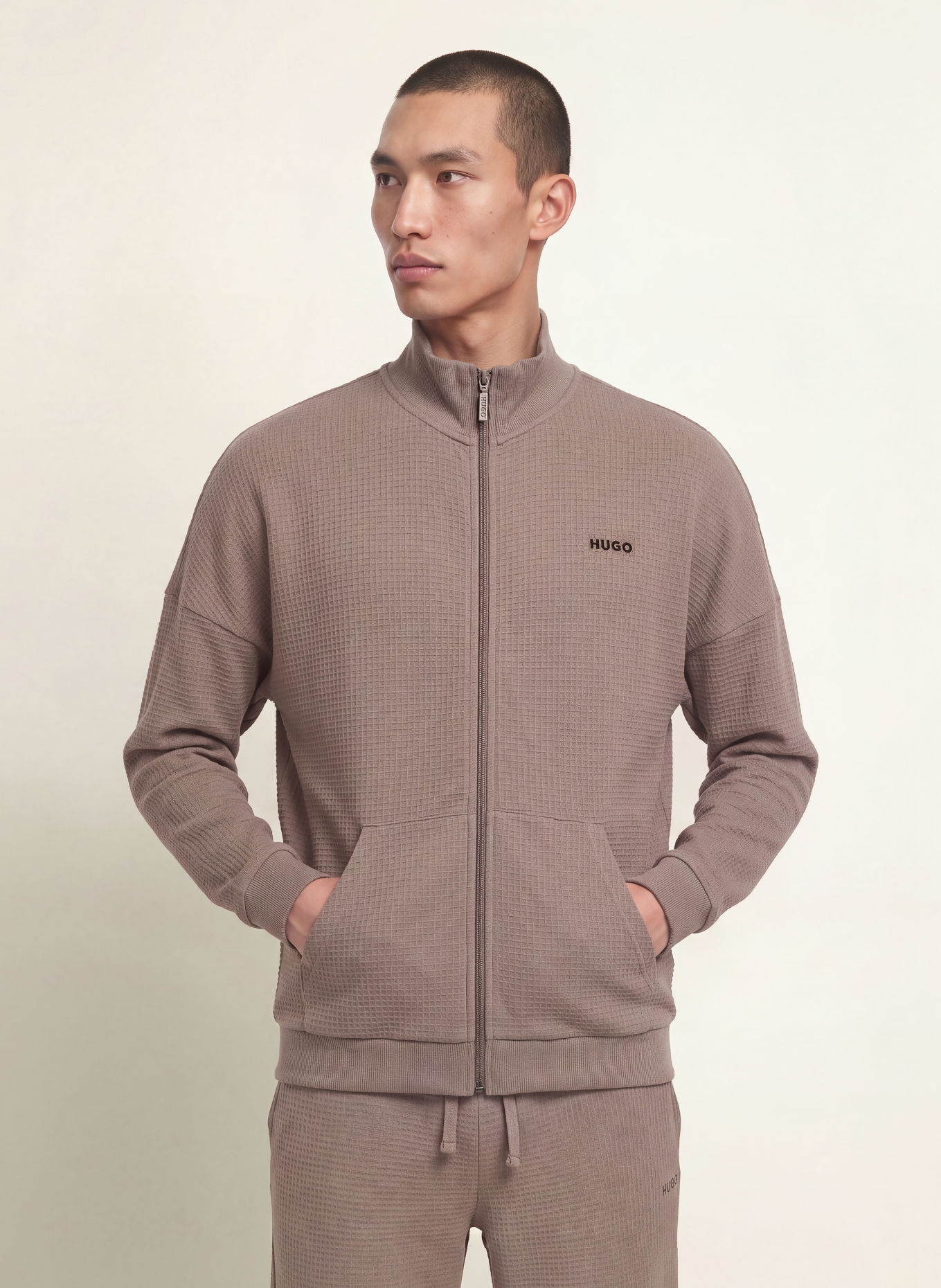 HUGO AUSTIN lounge sweatshirt jacket: TAUPE
