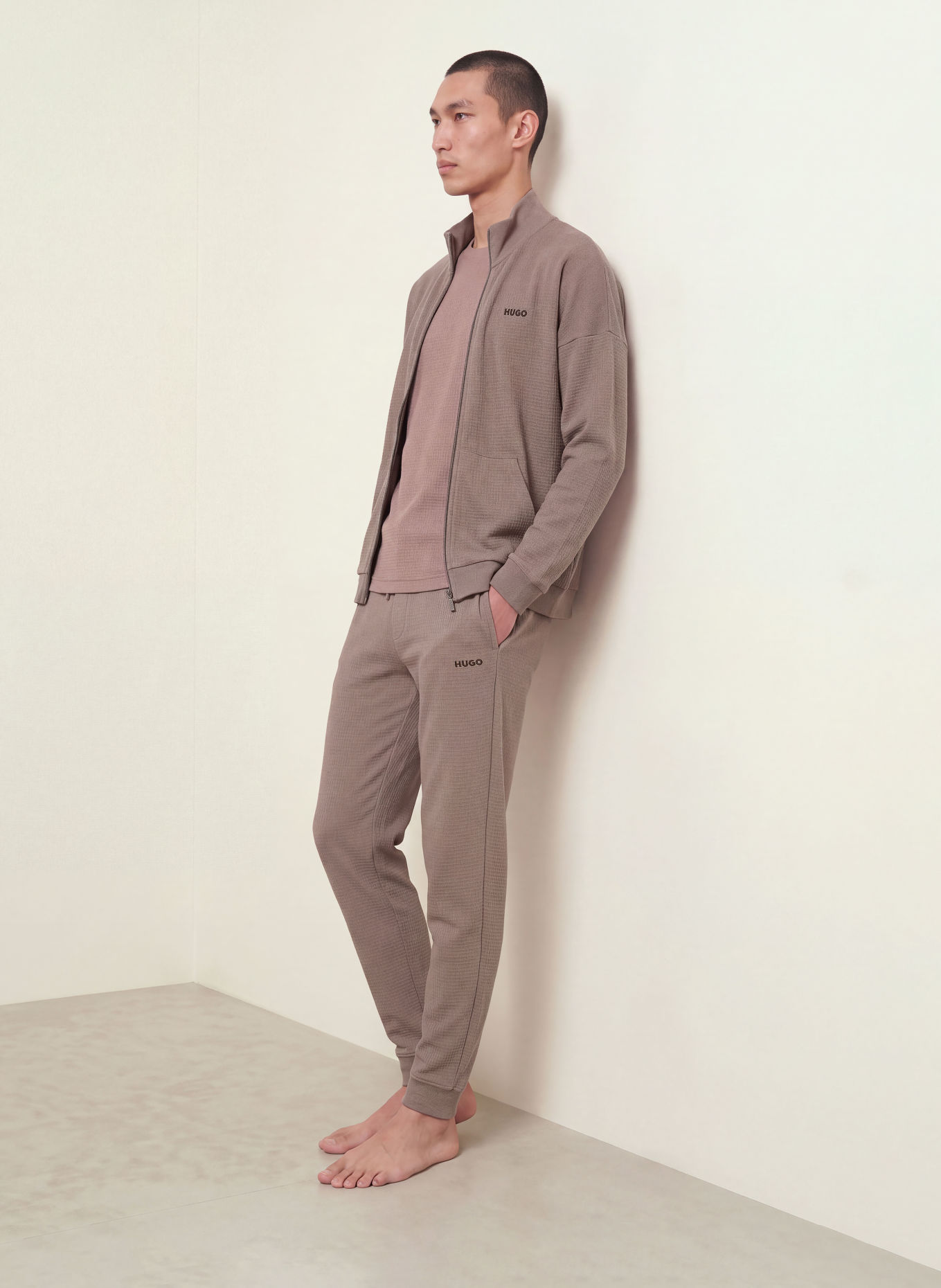 HUGO AUSTIN lounge sweatshirt jacket: TAUPE