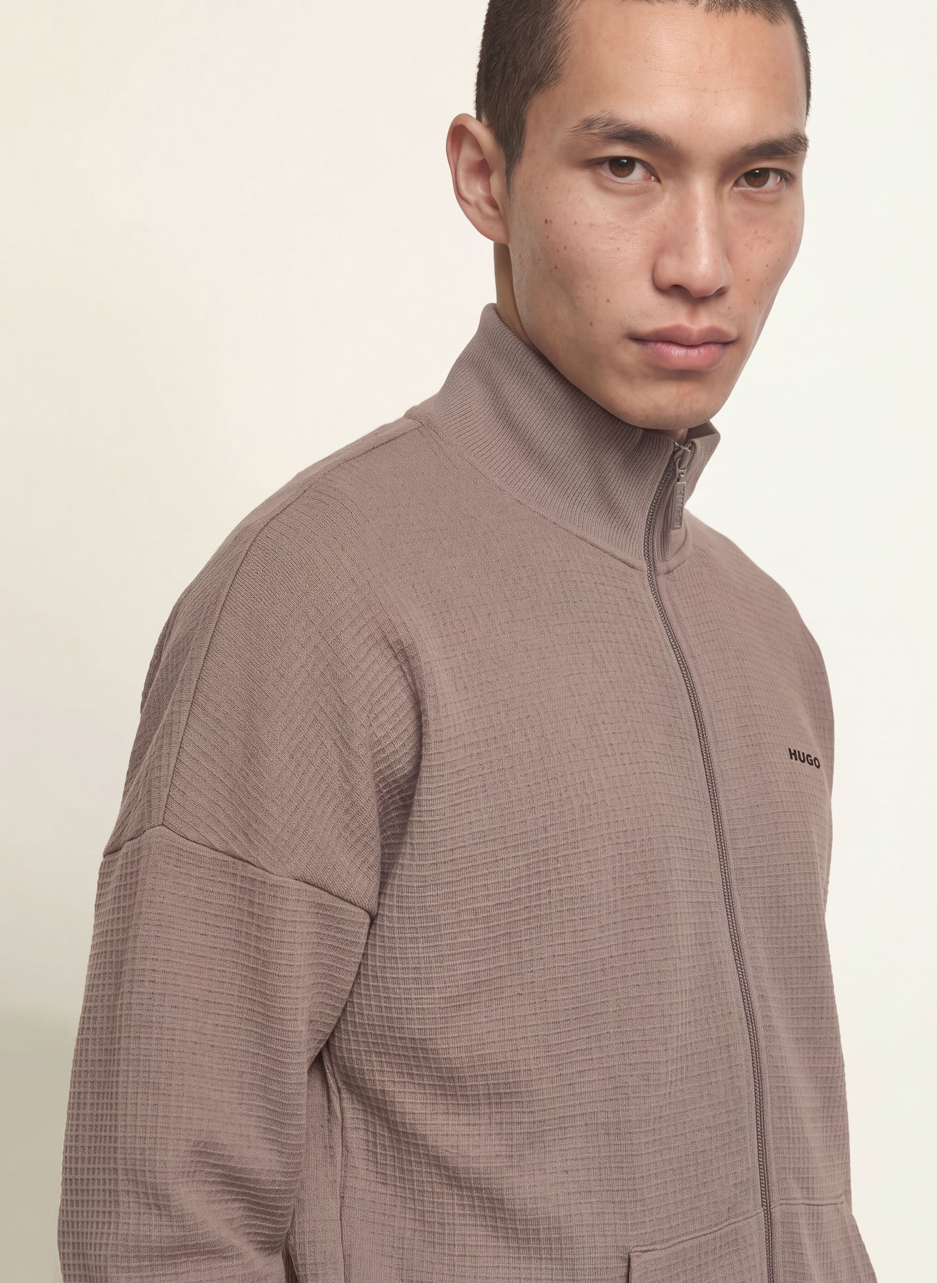 HUGO AUSTIN lounge sweatshirt jacket: TAUPE