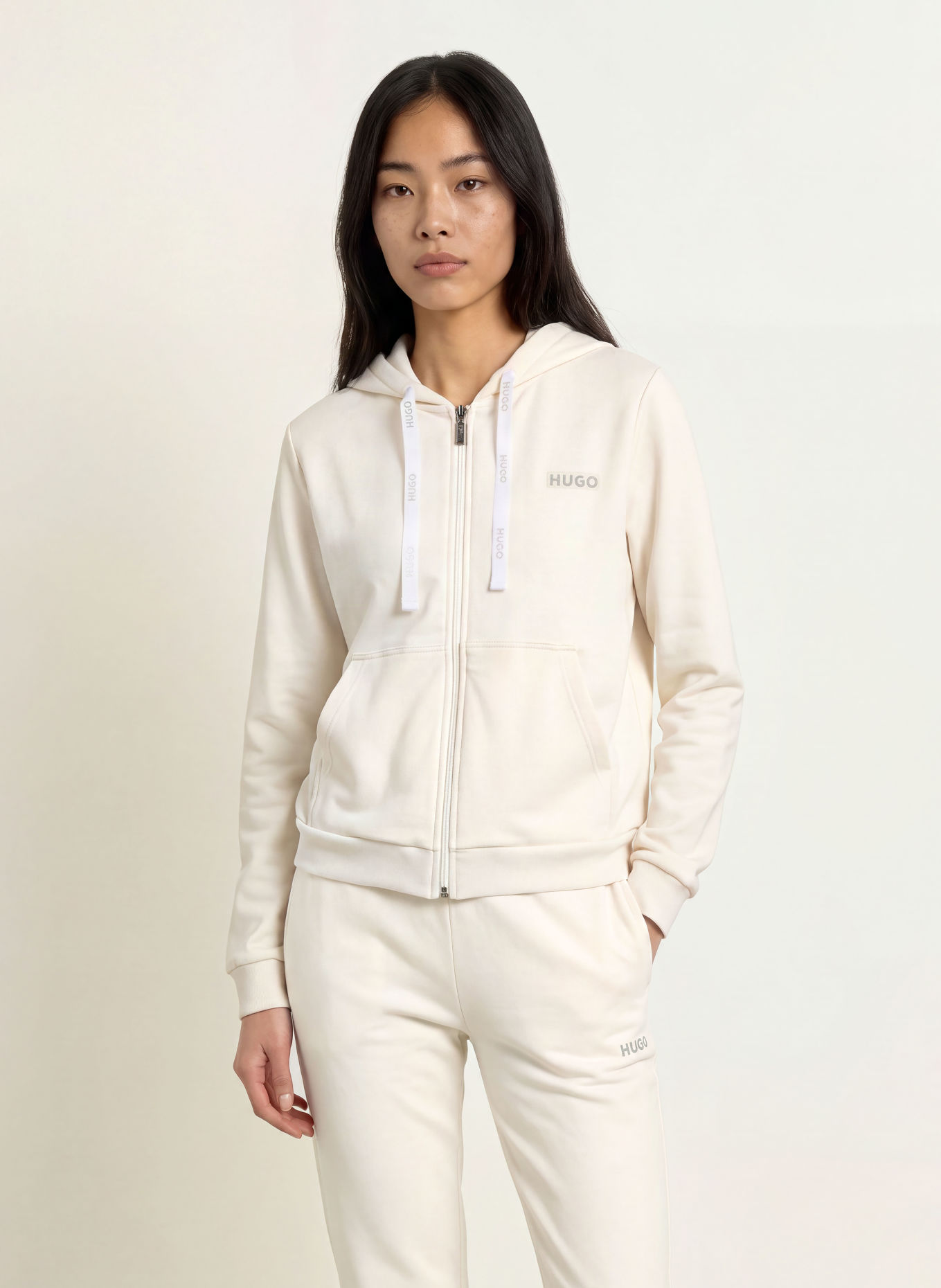 HUGO lounge sweatshirt jacket: CREAM