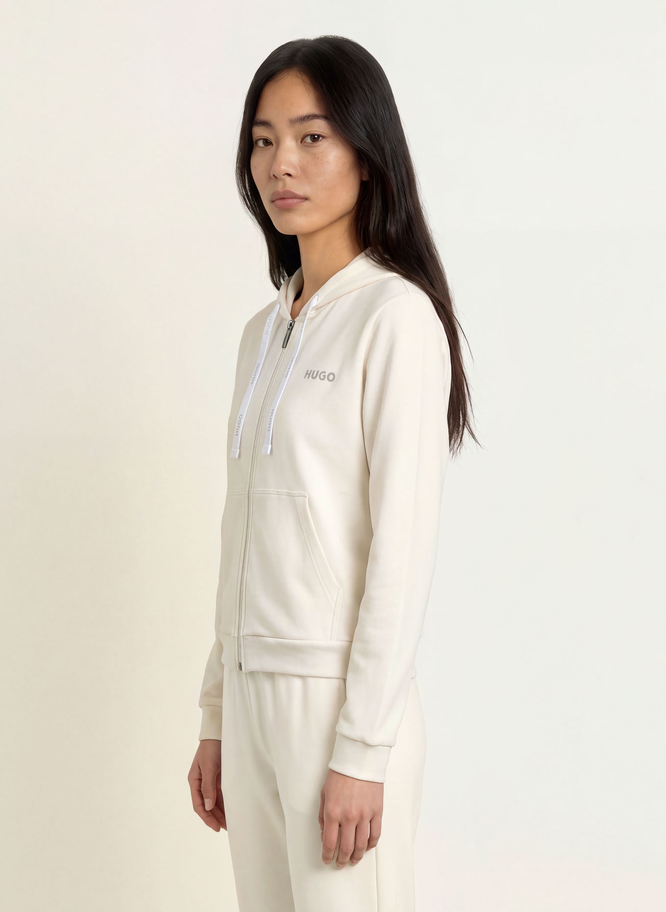 HUGO lounge sweatshirt jacket: CREAM