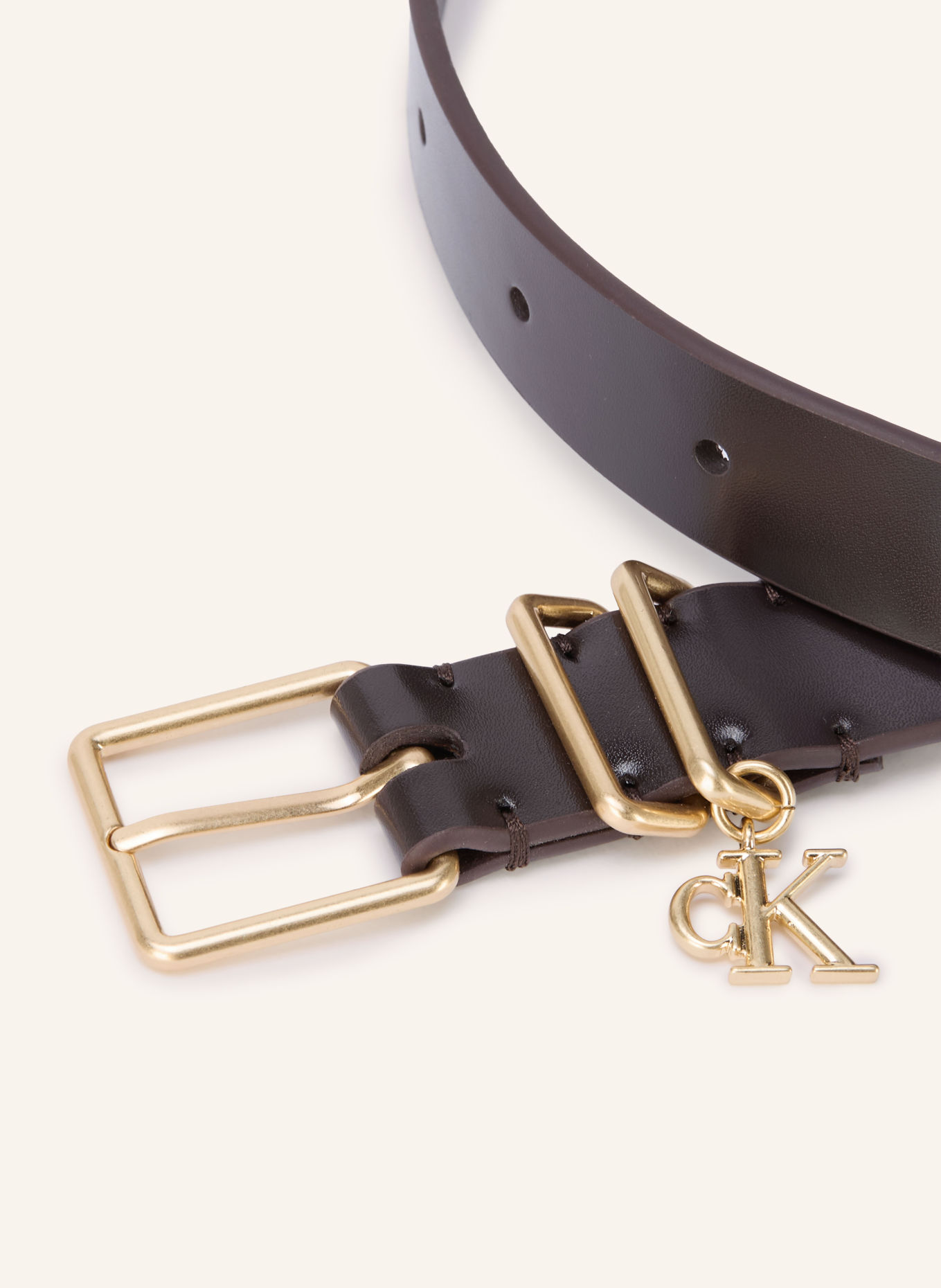 Calvin Klein leather belt: DARK BROWN / GOLD