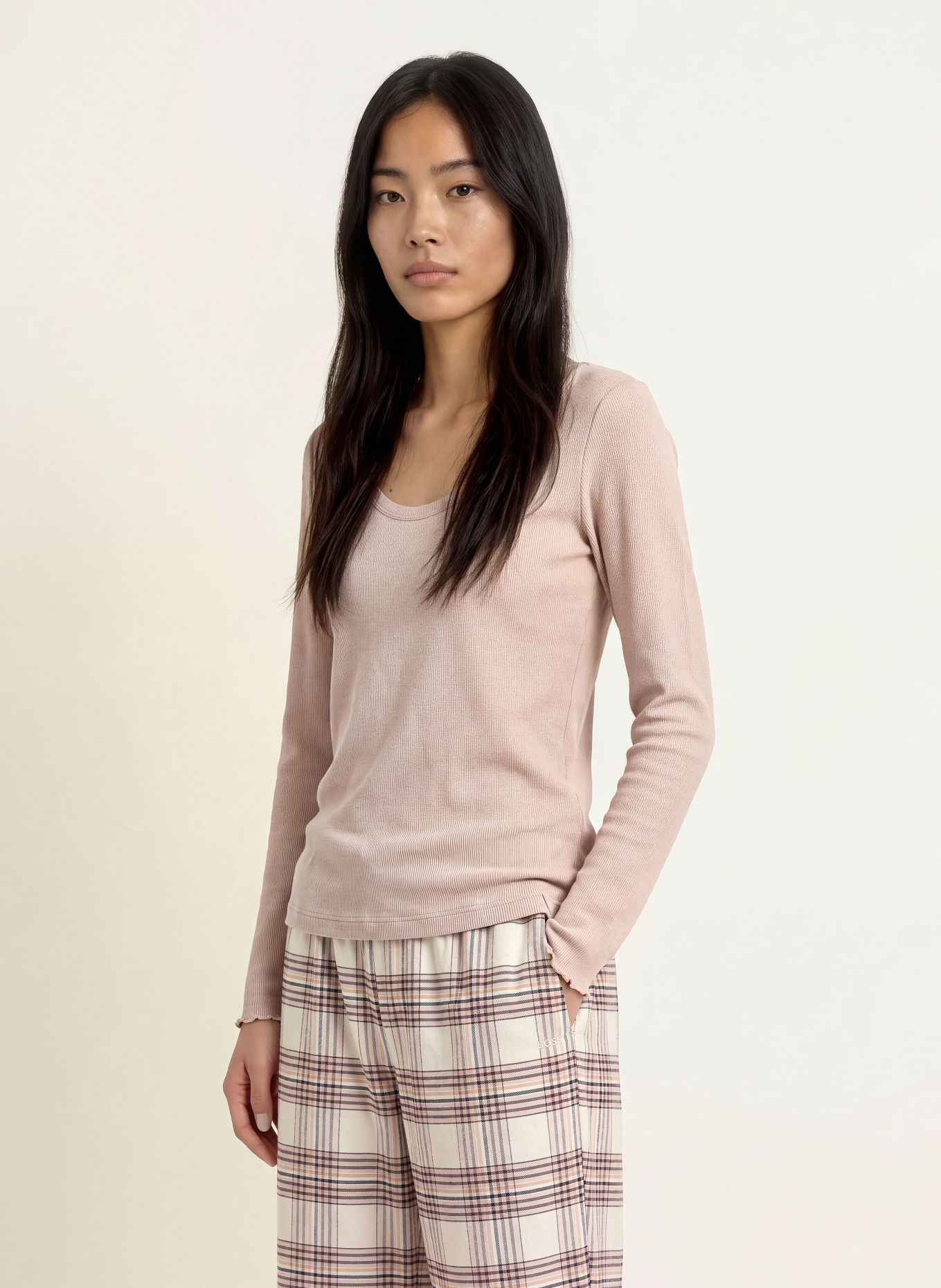 BOSS Schlafshirt COSY WAFFLE: BEIGE