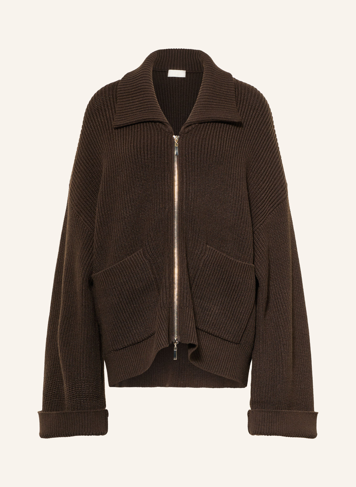LEZU Oversized vest FELICE: MARRON FONCÉ / GOUD