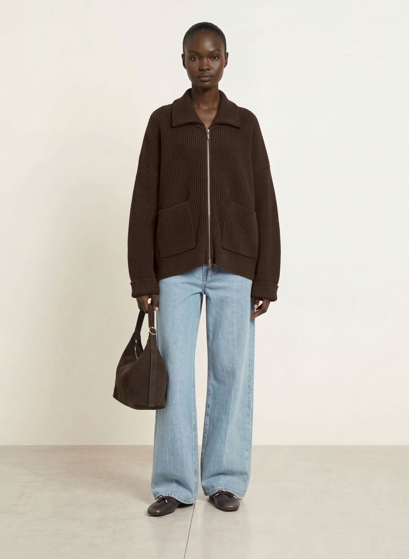 LEZU Oversized vest FELICE: MARRON FONCÉ / GOUD