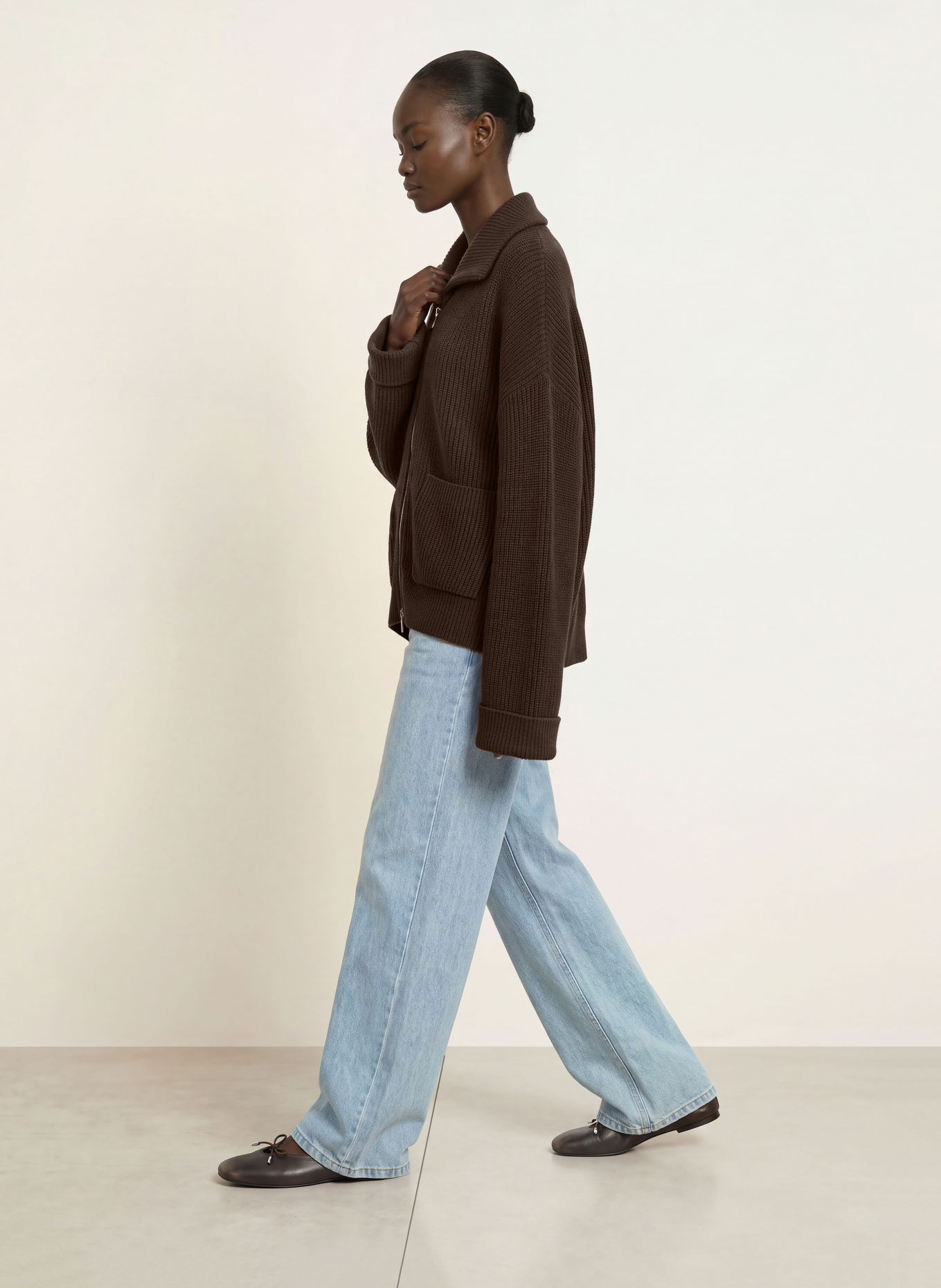 LEZU Oversized vest FELICE: MARRON FONCÉ / GOUD