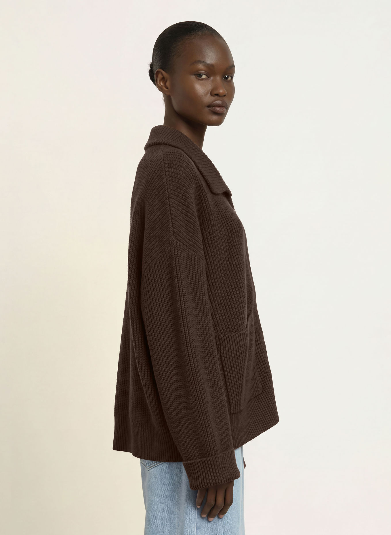 LEZU Oversized vest FELICE: MARRON FONCÉ / GOUD