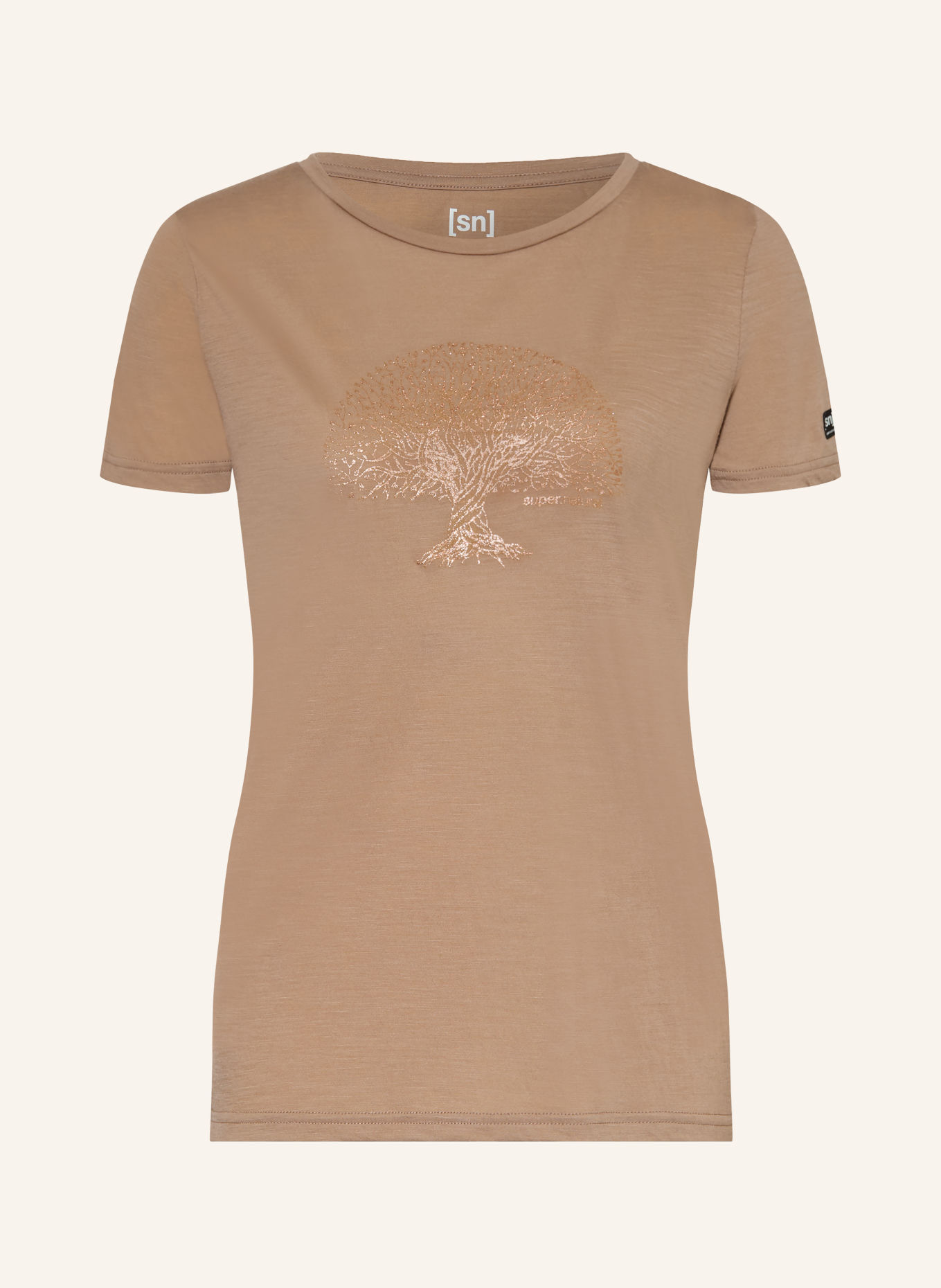 super.natural T-shirt TREE OF KNOWLEDGE with merino wool: BEIGE / ROSE GOLD