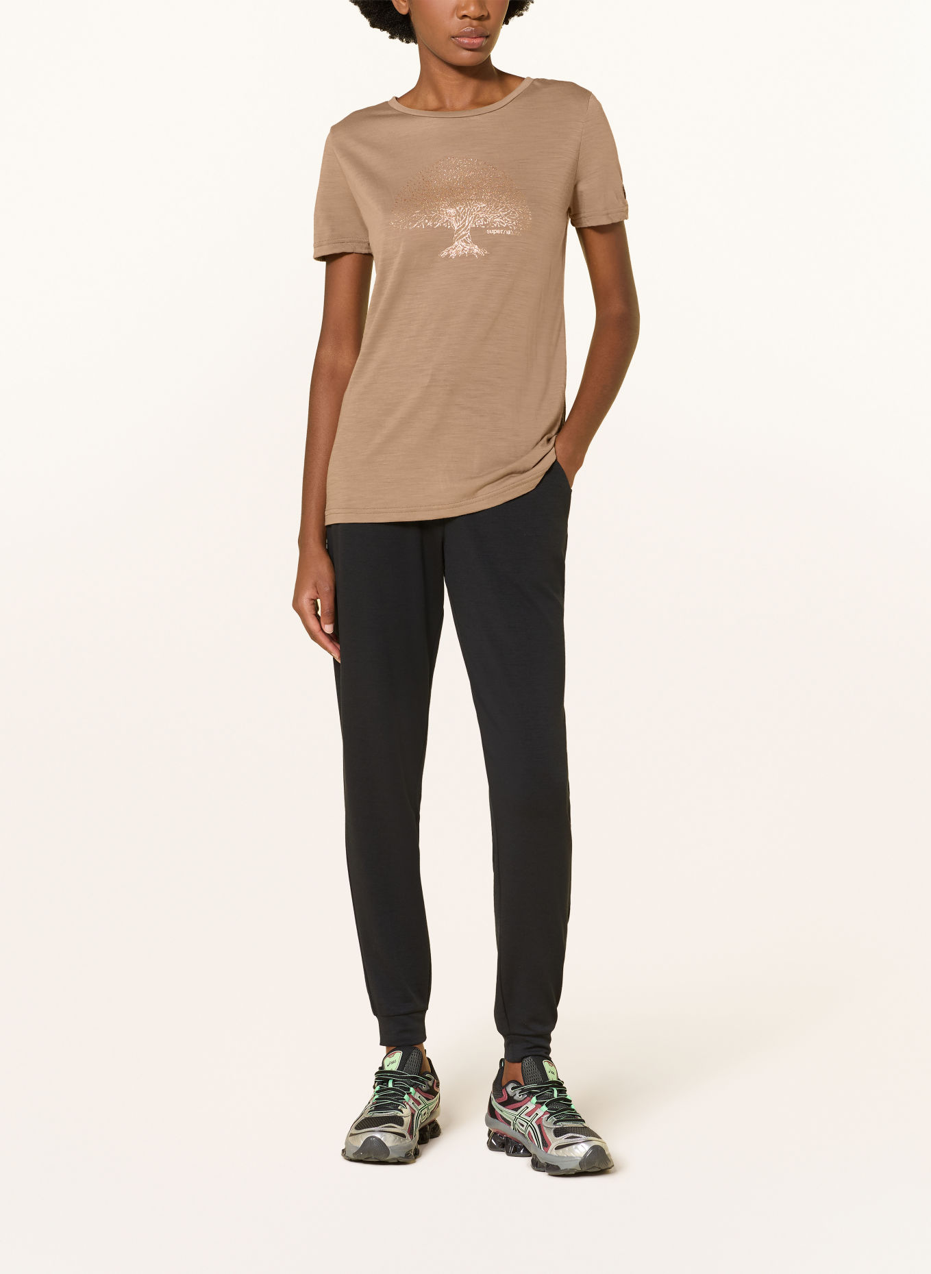 super.natural T-shirt TREE OF KNOWLEDGE with merino wool: BEIGE / ROSE GOLD