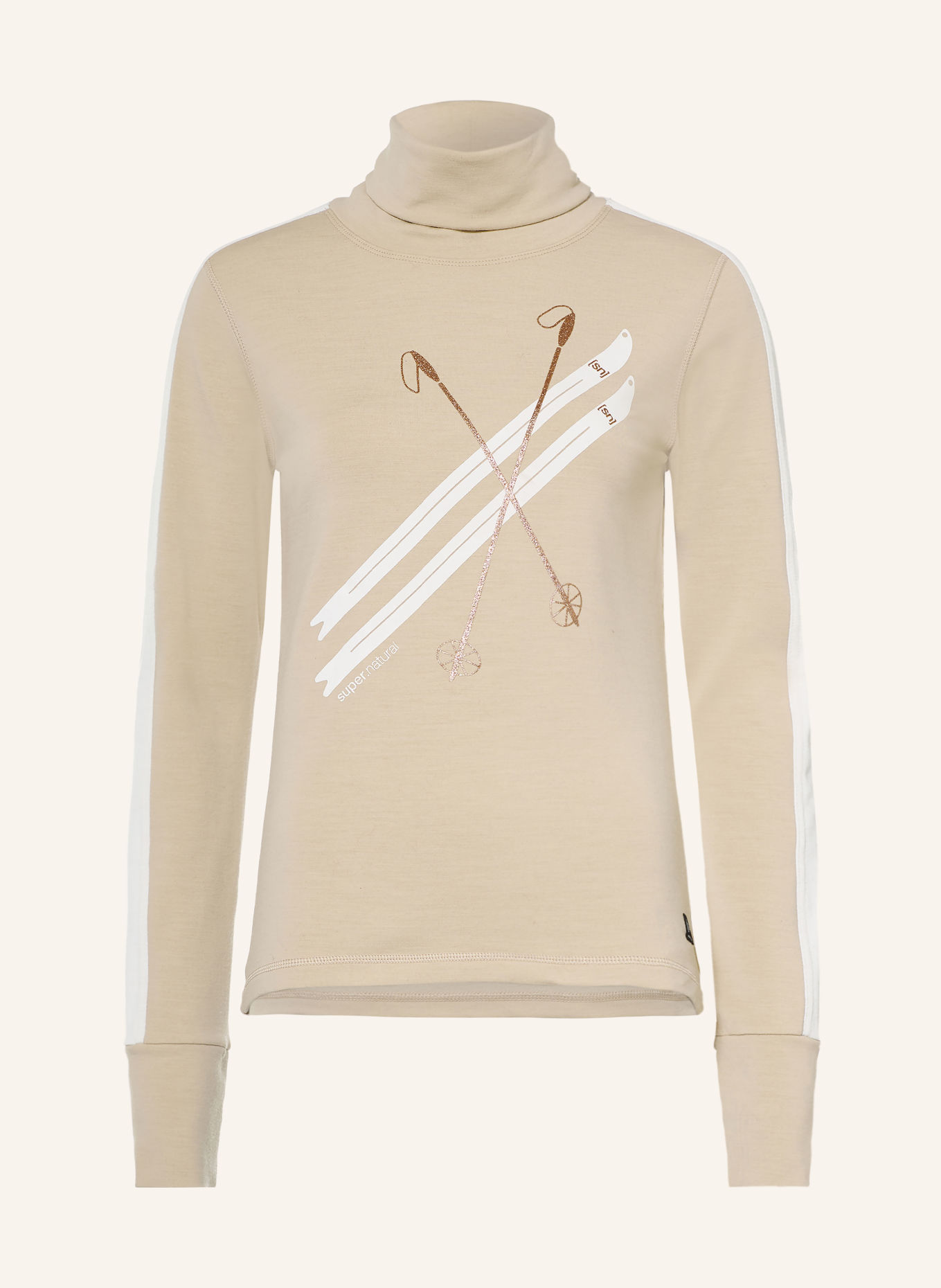 super.natural Svetr KRYSSEDE SKI ROLL NECK: BÍLÁ / BARVA RŮŽOVÉHO ZLATA / BÉŽOVÁ