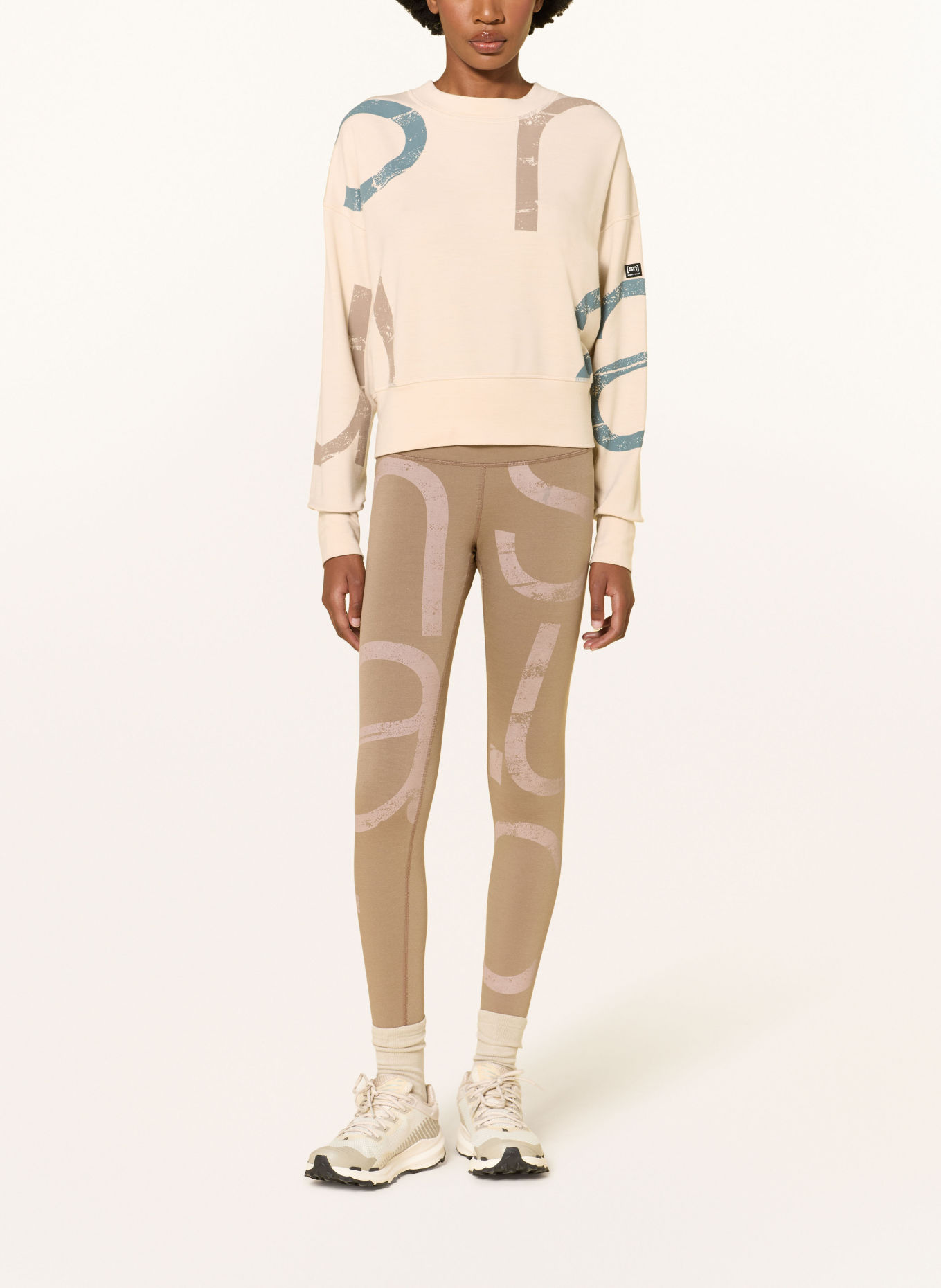 super.natural CAPITAL LOGO KRISSINI sweatshirt with merino wool: CREAM / BEIGE / BLUE GRAY