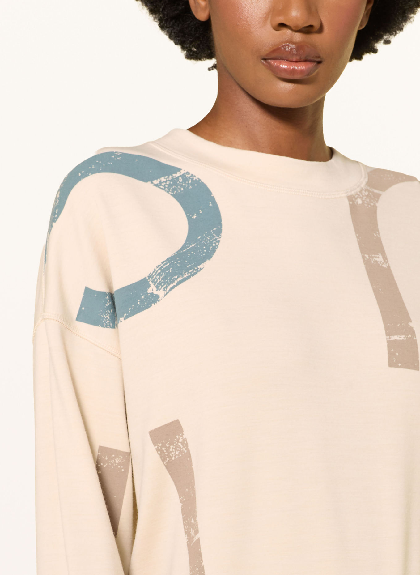 super.natural CAPITAL LOGO KRISSINI sweatshirt with merino wool: CREAM / BEIGE / BLUE GRAY