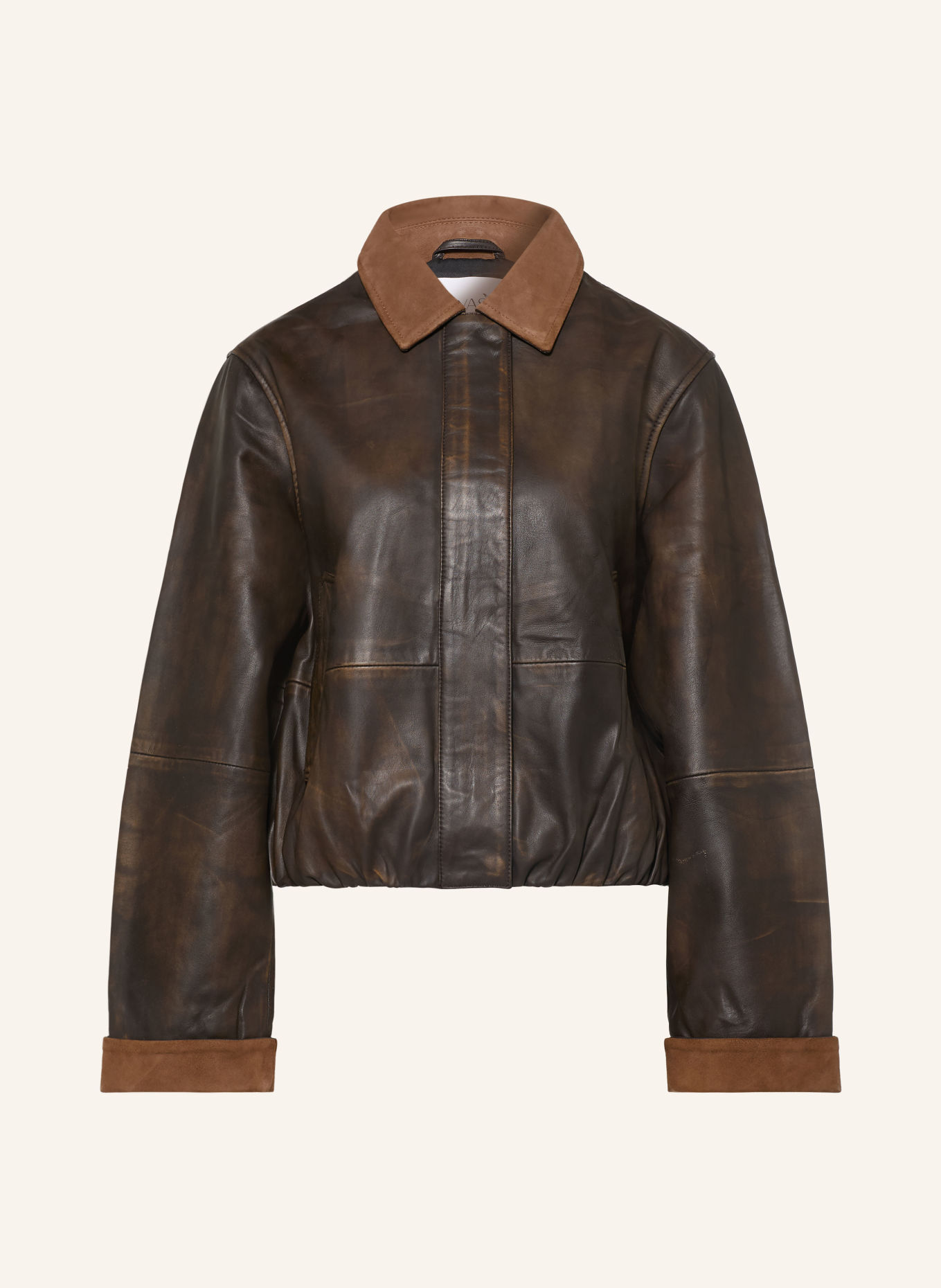 Y.A.S. Blouson en cuir: MARRON FONCÉ / MARRON