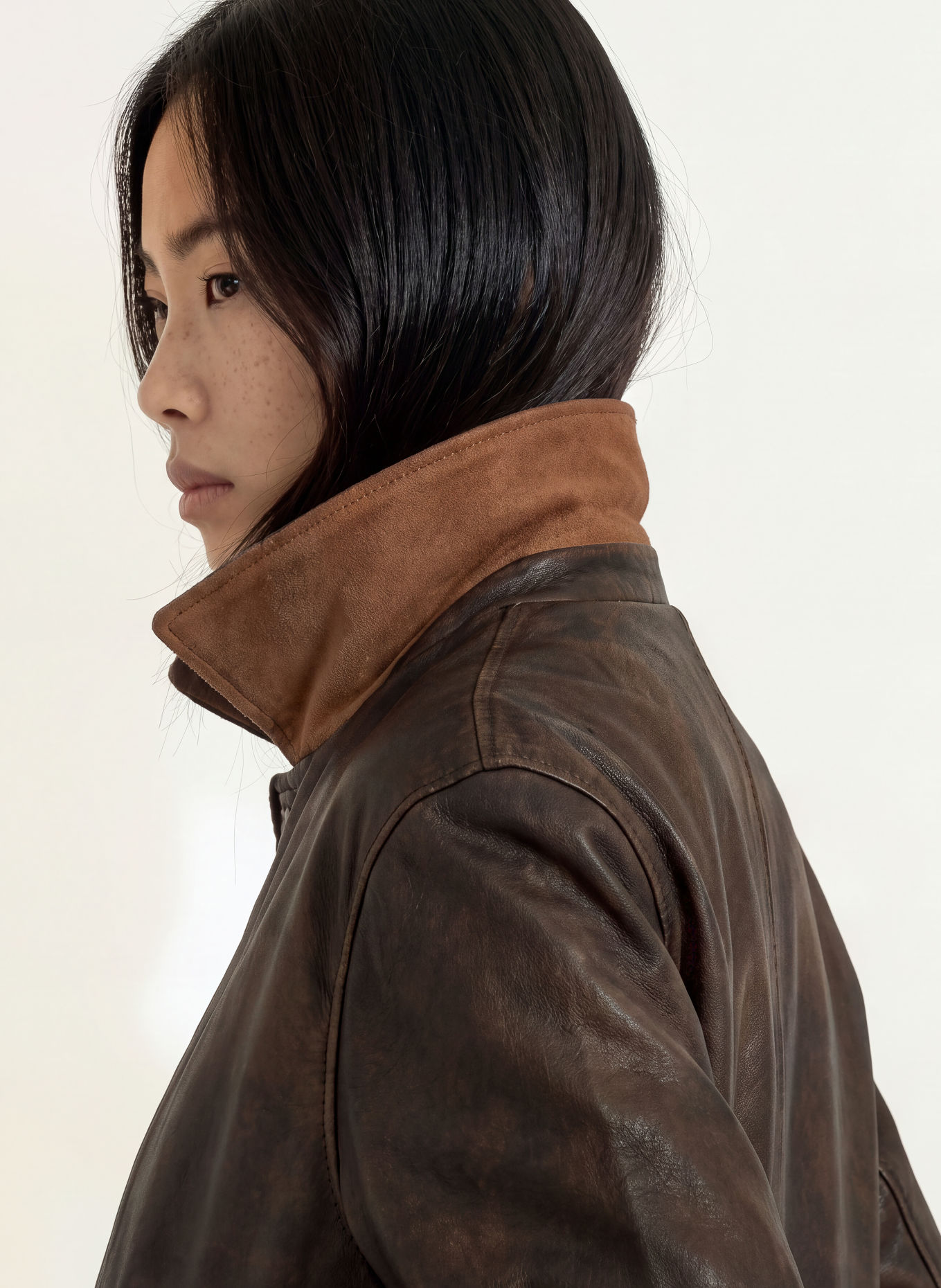 Y.A.S. Blouson en cuir: MARRON FONCÉ / MARRON