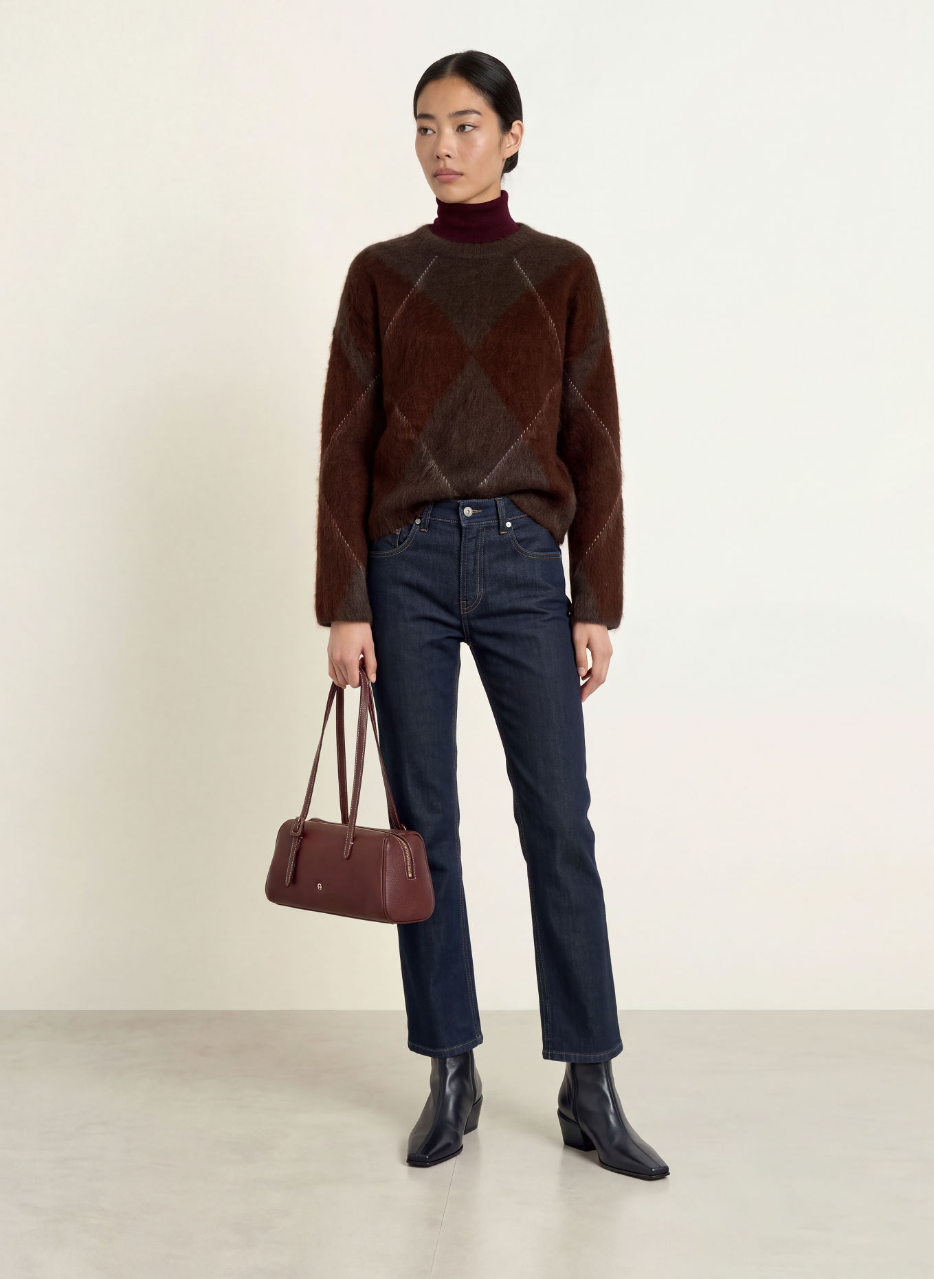Y.A.S. Pullover mit Mohair: DUNKELBRAUN / BRAUN / CREME