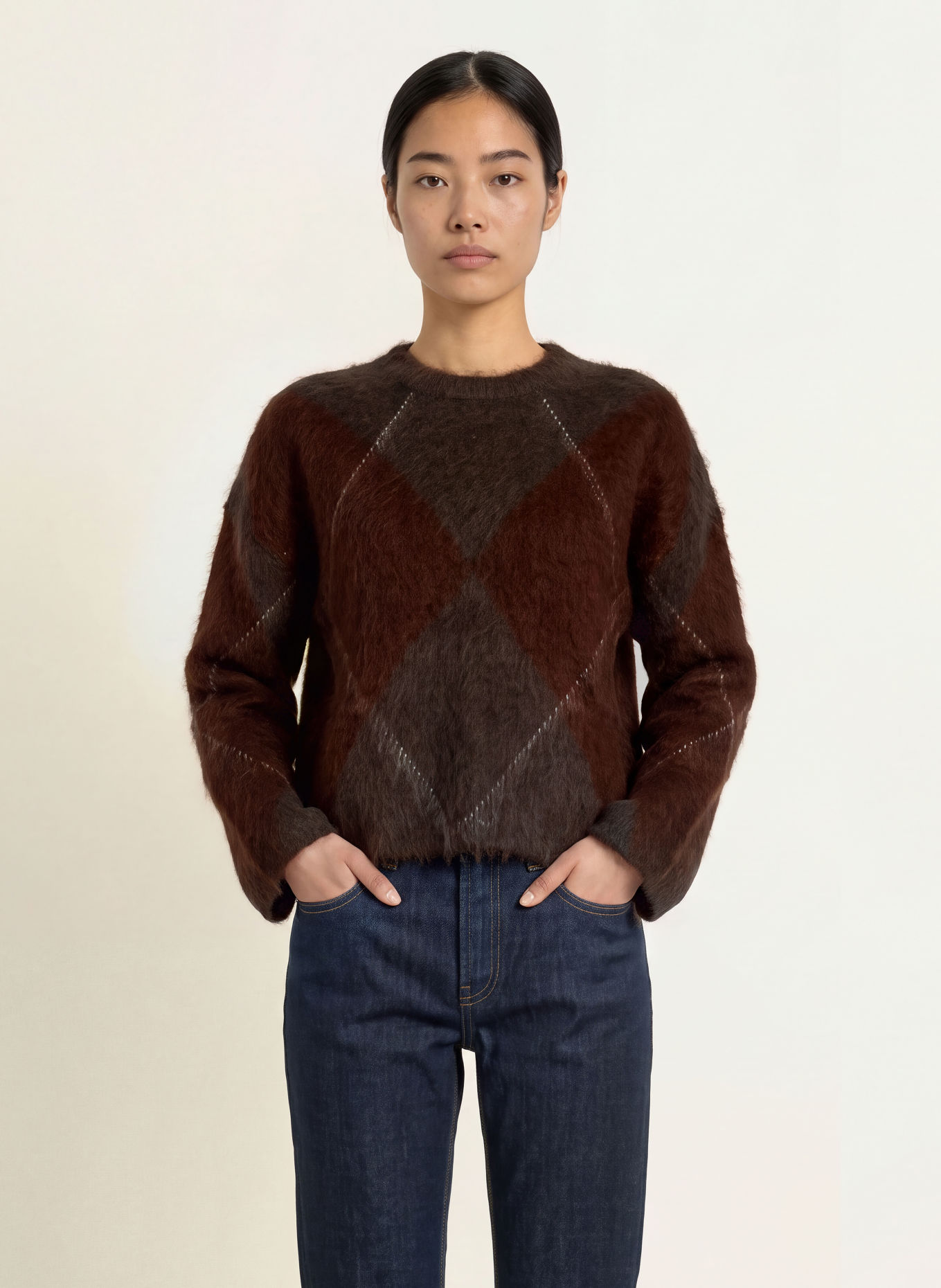 Y.A.S. Pullover mit Mohair: DUNKELBRAUN / BRAUN / CREME