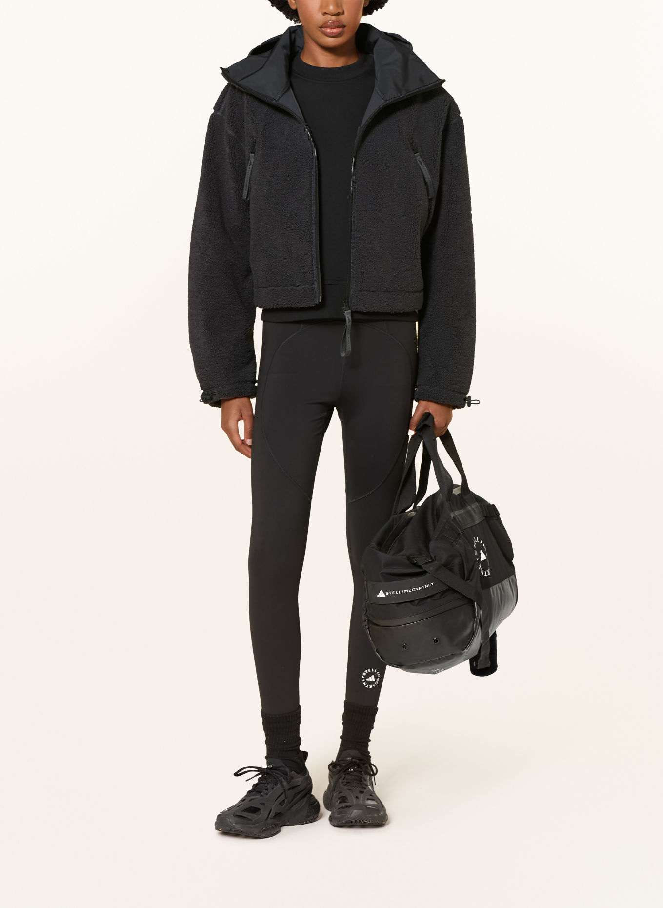 adidas by Stella McCartney Kurtka z polaru ADIDAS BY STELLA MCCARTNEY z odpinanym kapturem: CZARNY