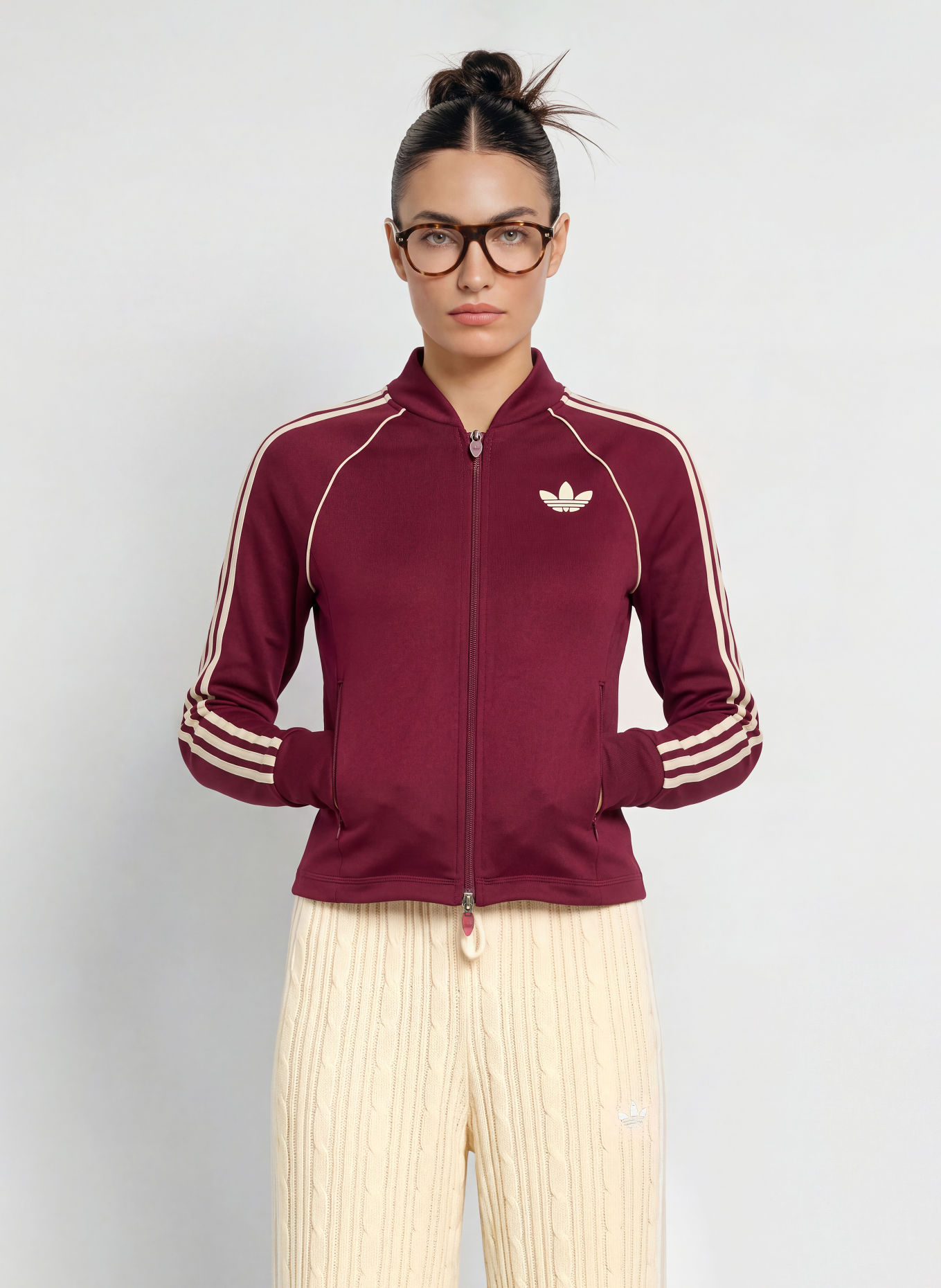 adidas Originals Veste d'entraînement SPORT SST: ROUGE FONCÉ / BLANC