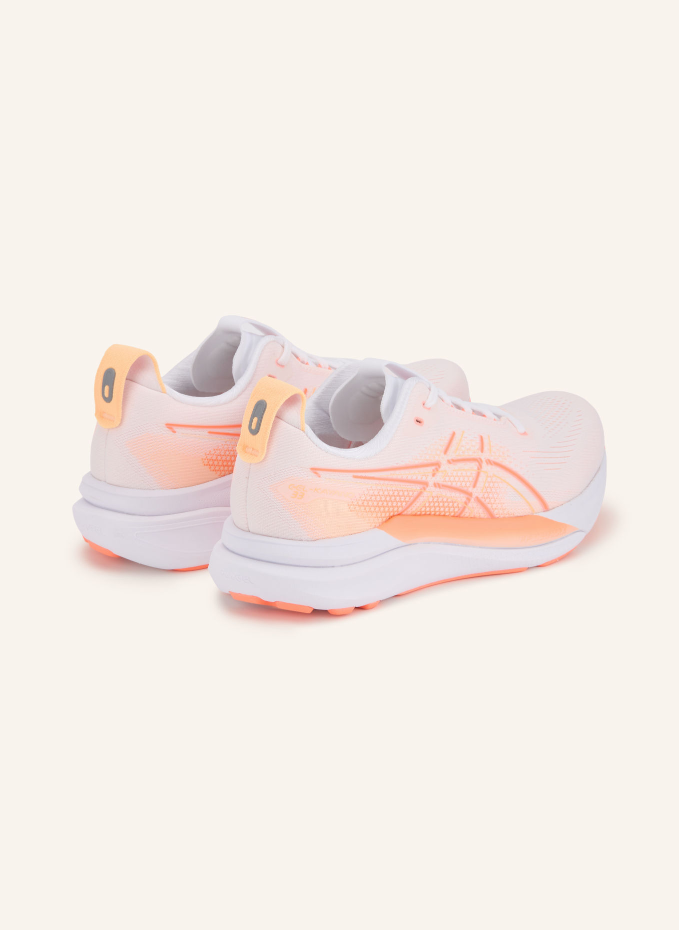 ASICS GEL-KAYANO 33 Running Shoes: WHITE / NEON RED / NEON ORANGE