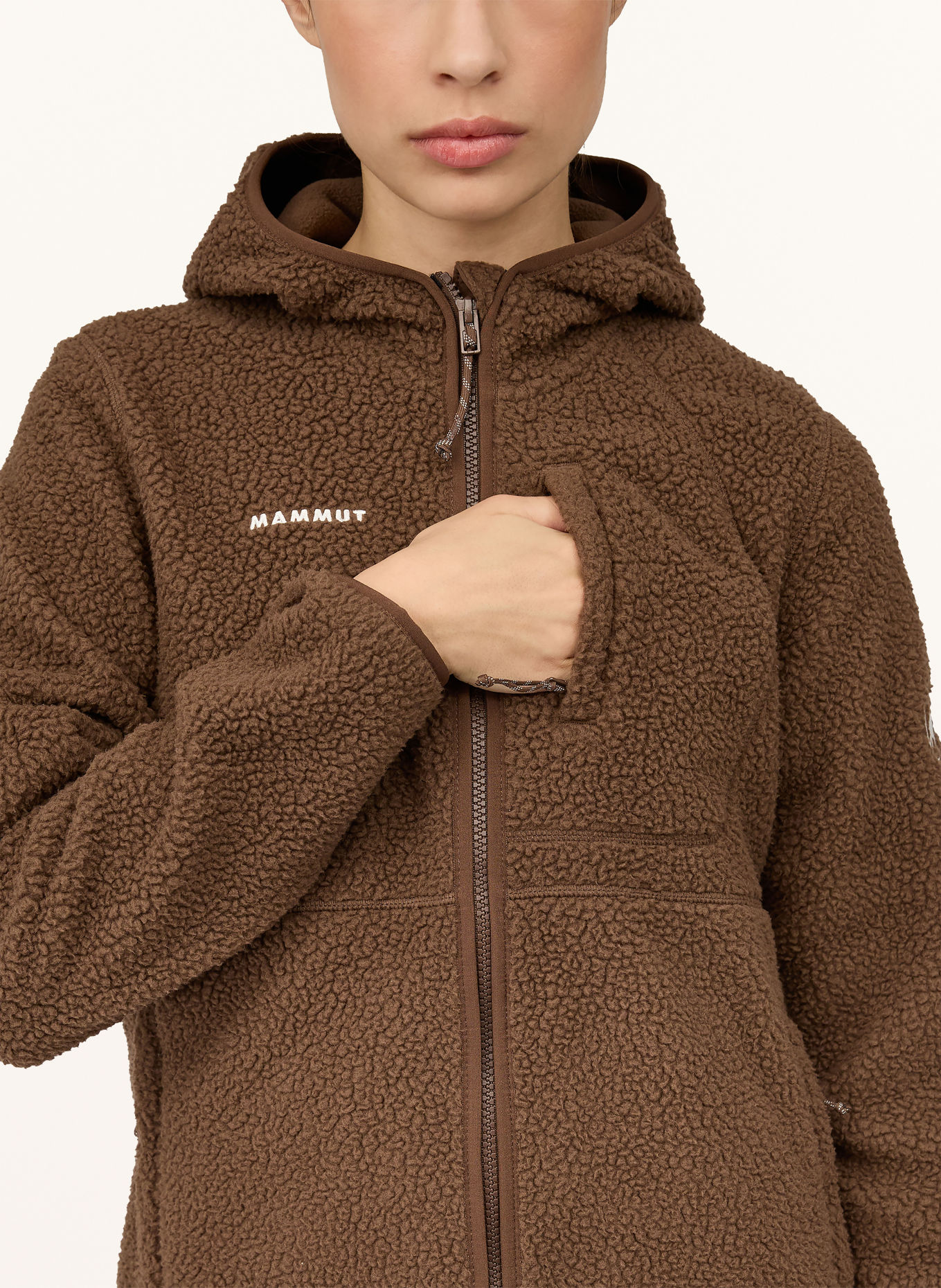 MAMMUT FALERA PRO ML HOODED Teddy Fur Jacket: BROWN