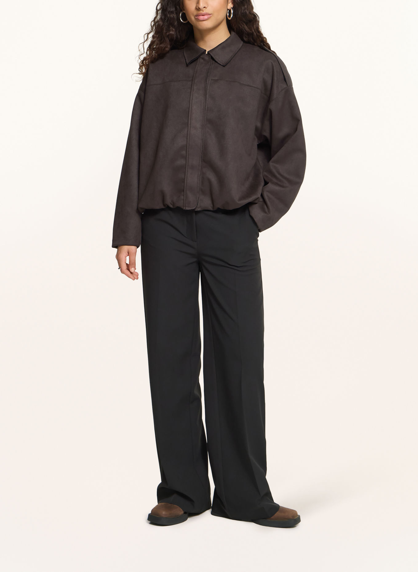 ICHI IHKEISHA Leather-Look Jacket: DARK BROWN
