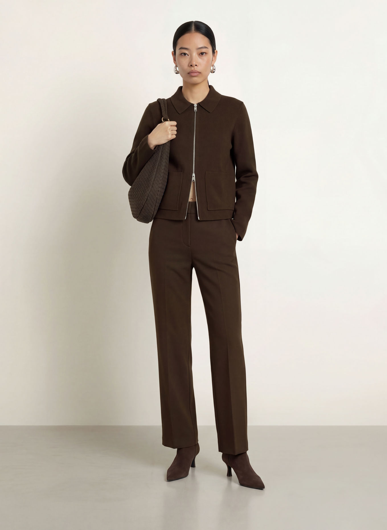 SELECTED Marlene-broek van jersey: MARRON FONCÉ