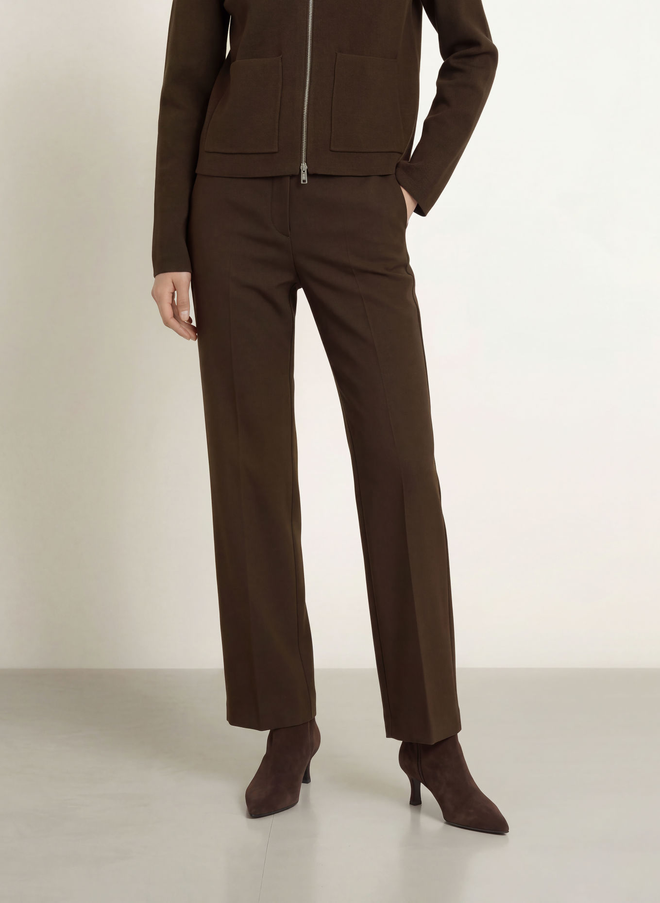 SELECTED Marlene-broek van jersey: MARRON FONCÉ