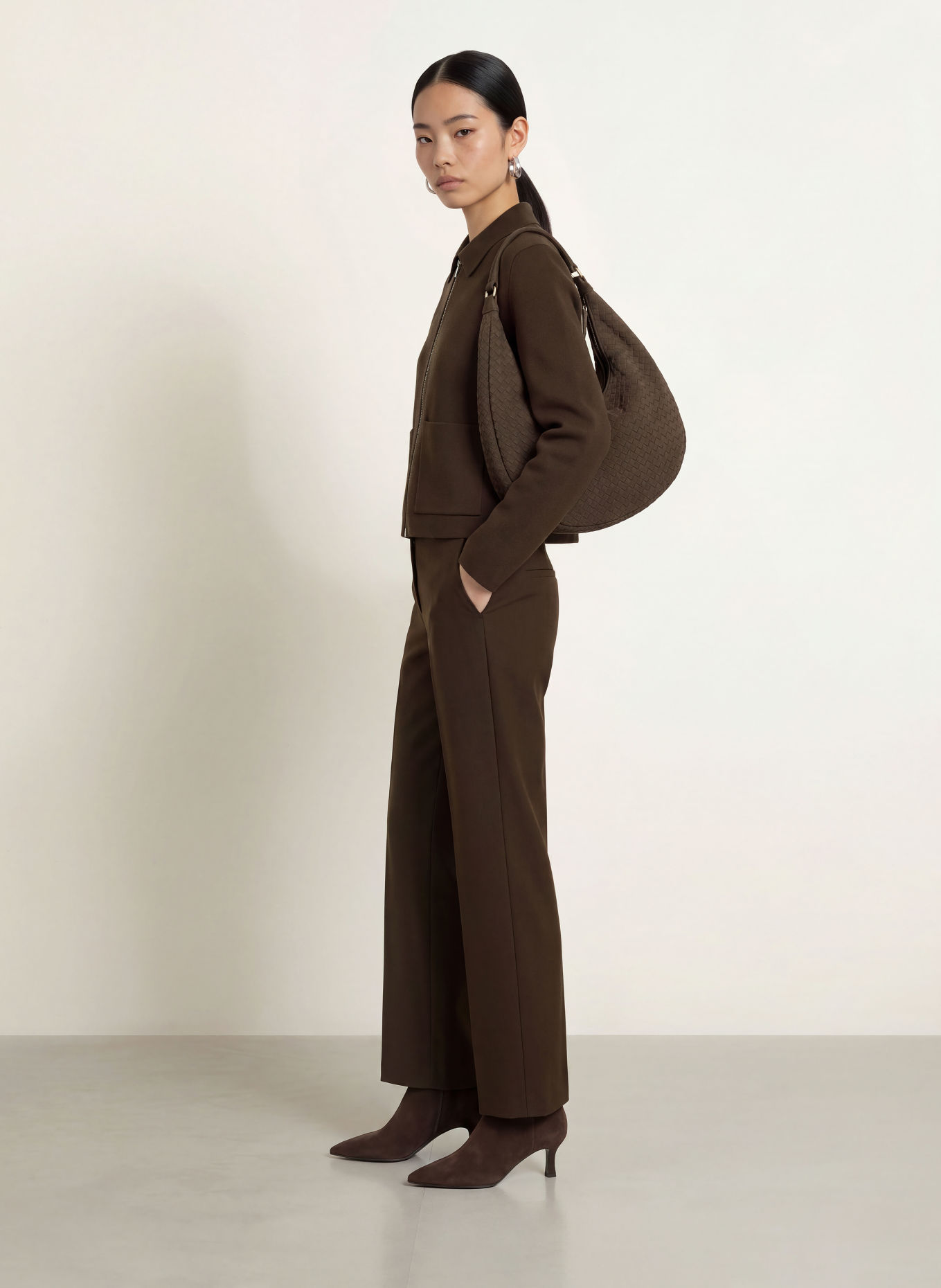SELECTED Marlene-broek van jersey: MARRON FONCÉ
