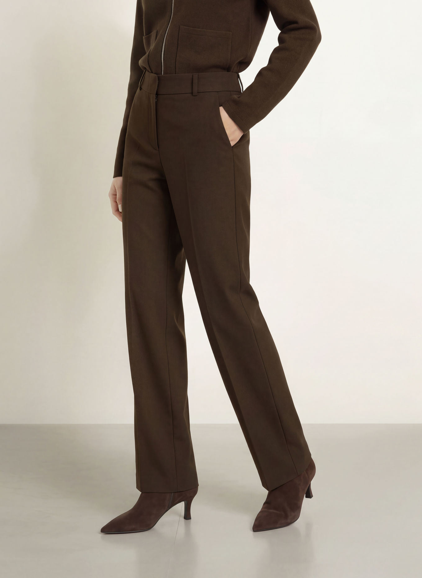 SELECTED Marlene-broek van jersey: MARRON FONCÉ
