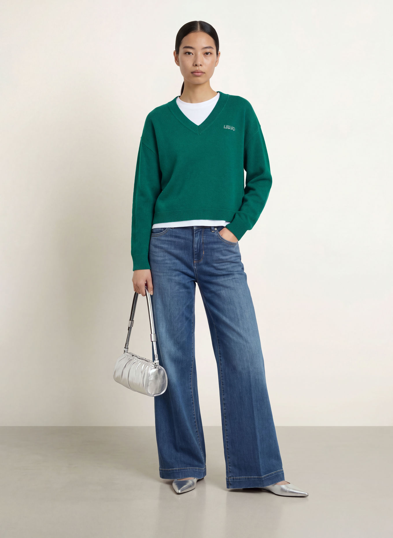 LIU JO Sweaters in a mix of materials: DARK GREEN / WHITE